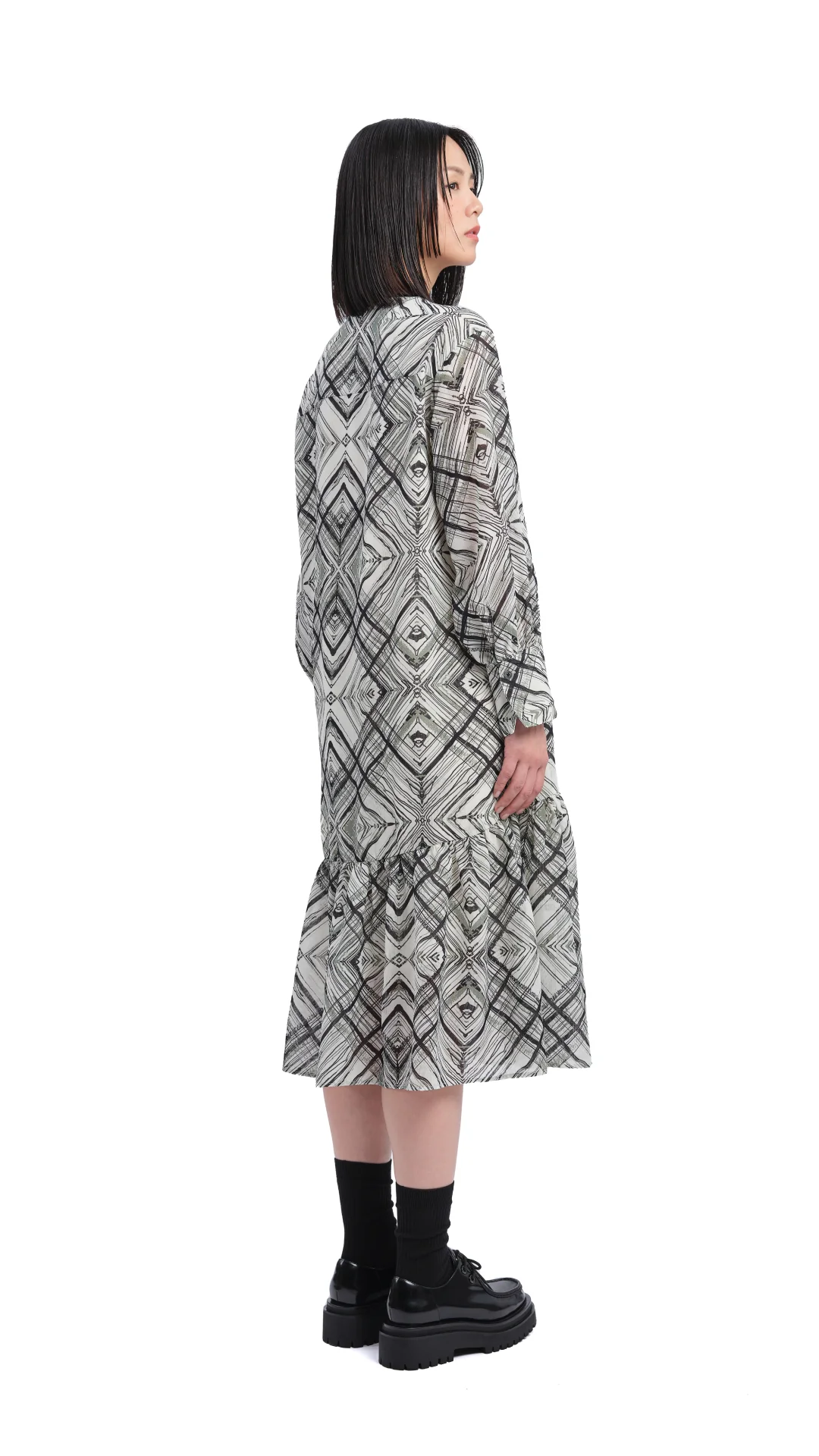 Handcrafted Checker Printed Shirt Dress - Umamrii