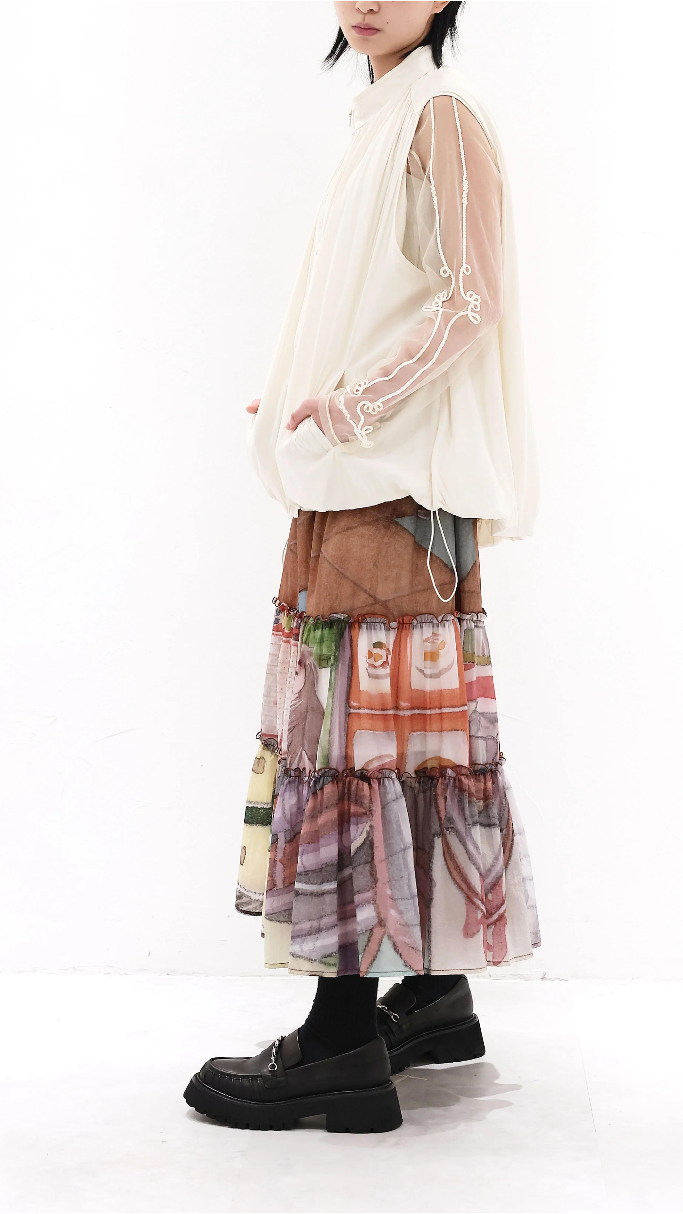 INITIAL x Little Thunder Pattern Midi Skirt - Umamrii