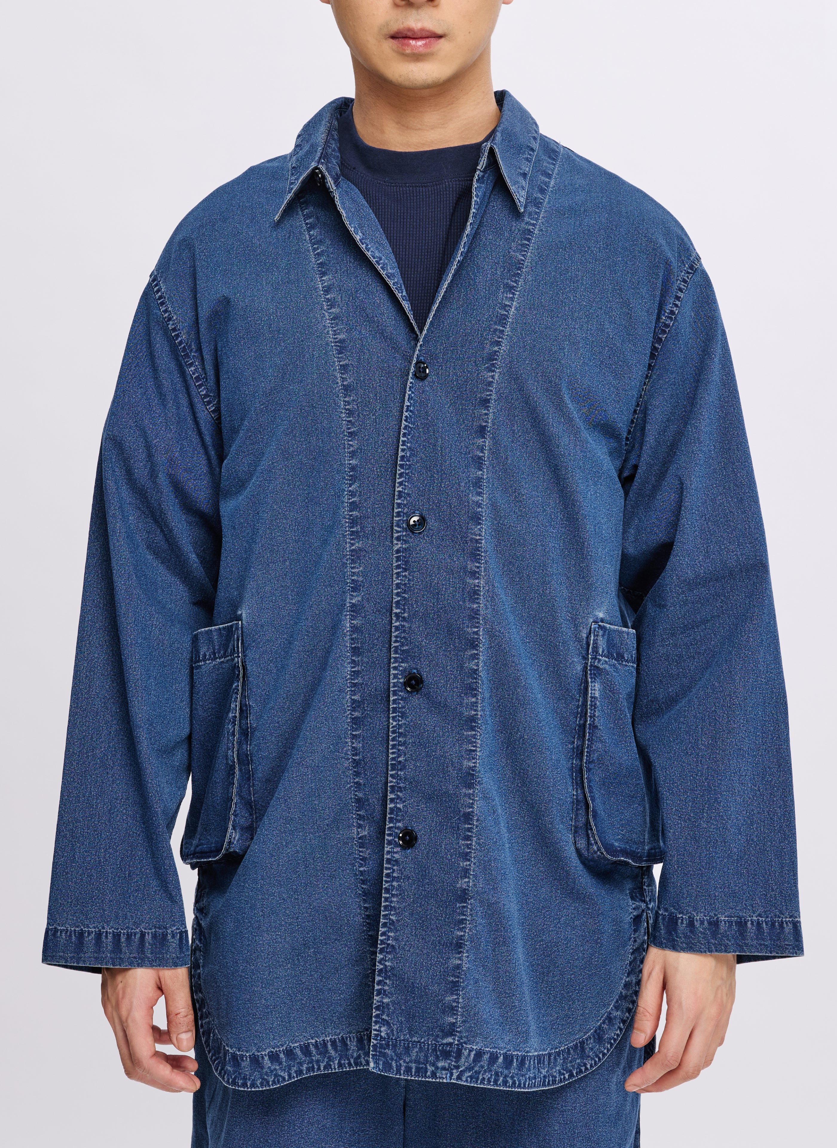 Indigo Dye Cotton Nylon Enzyme Bleach Washed Jacket - Umamrii