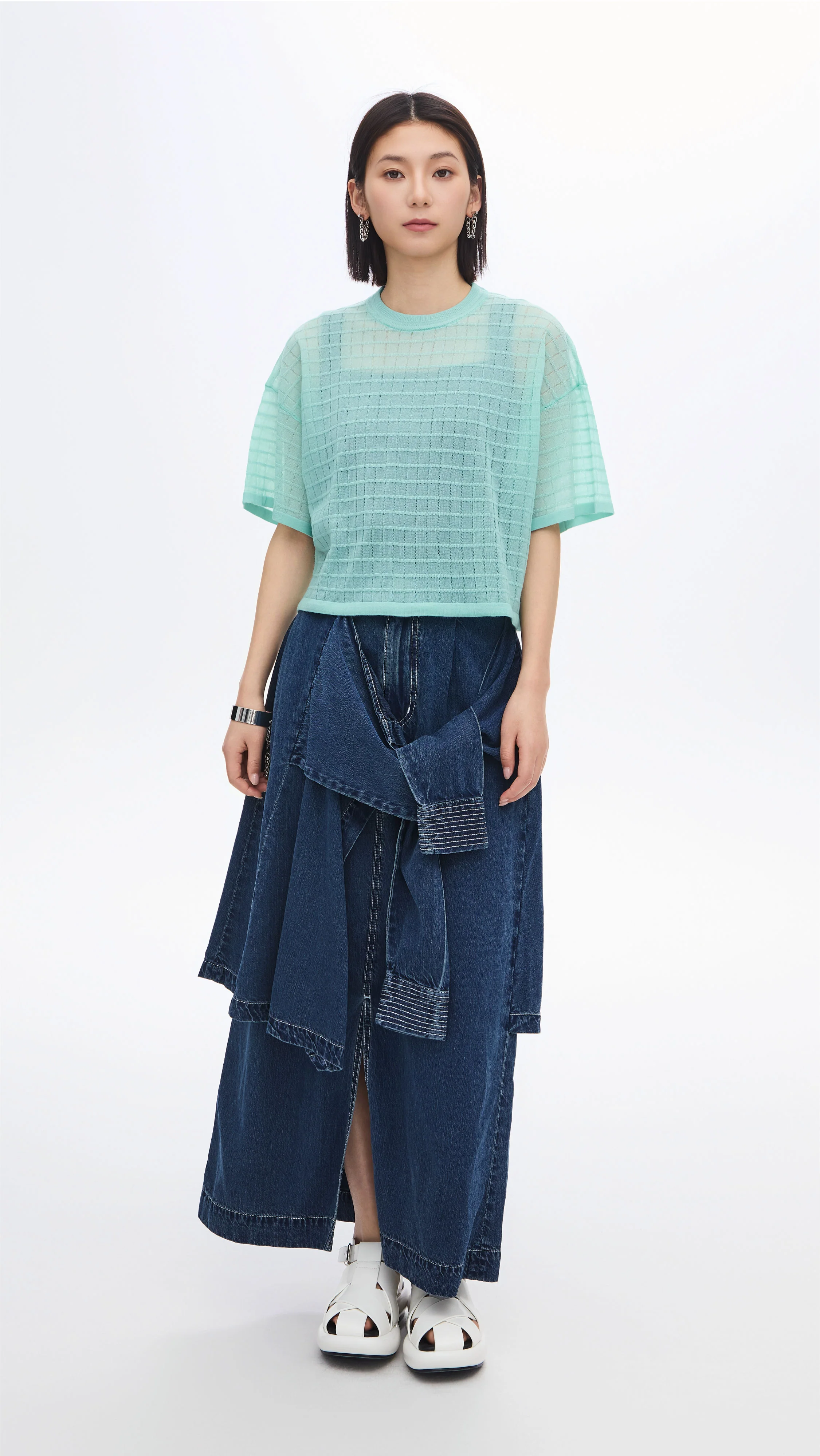See-through Checker Knit Top - Umamrii