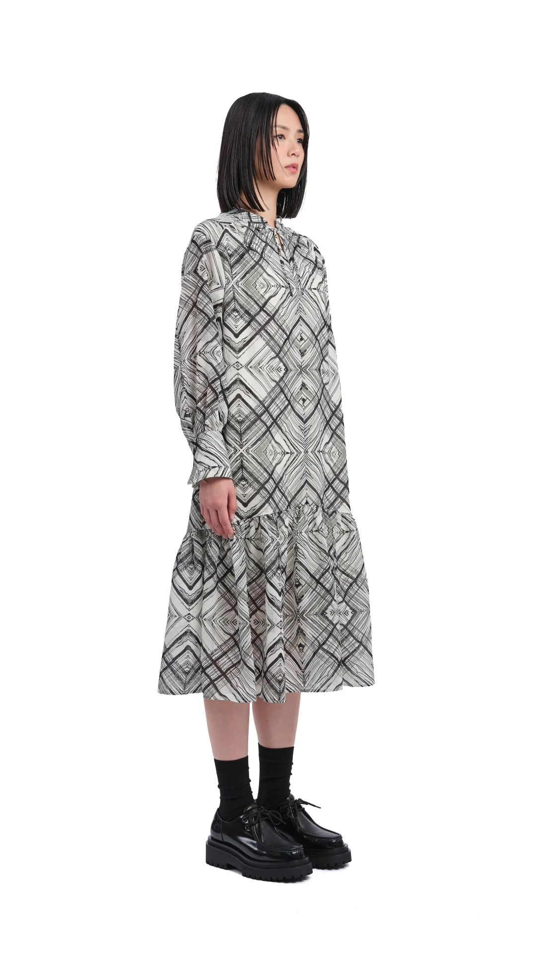 Handcrafted Checker Printed Shirt Dress - Umamrii