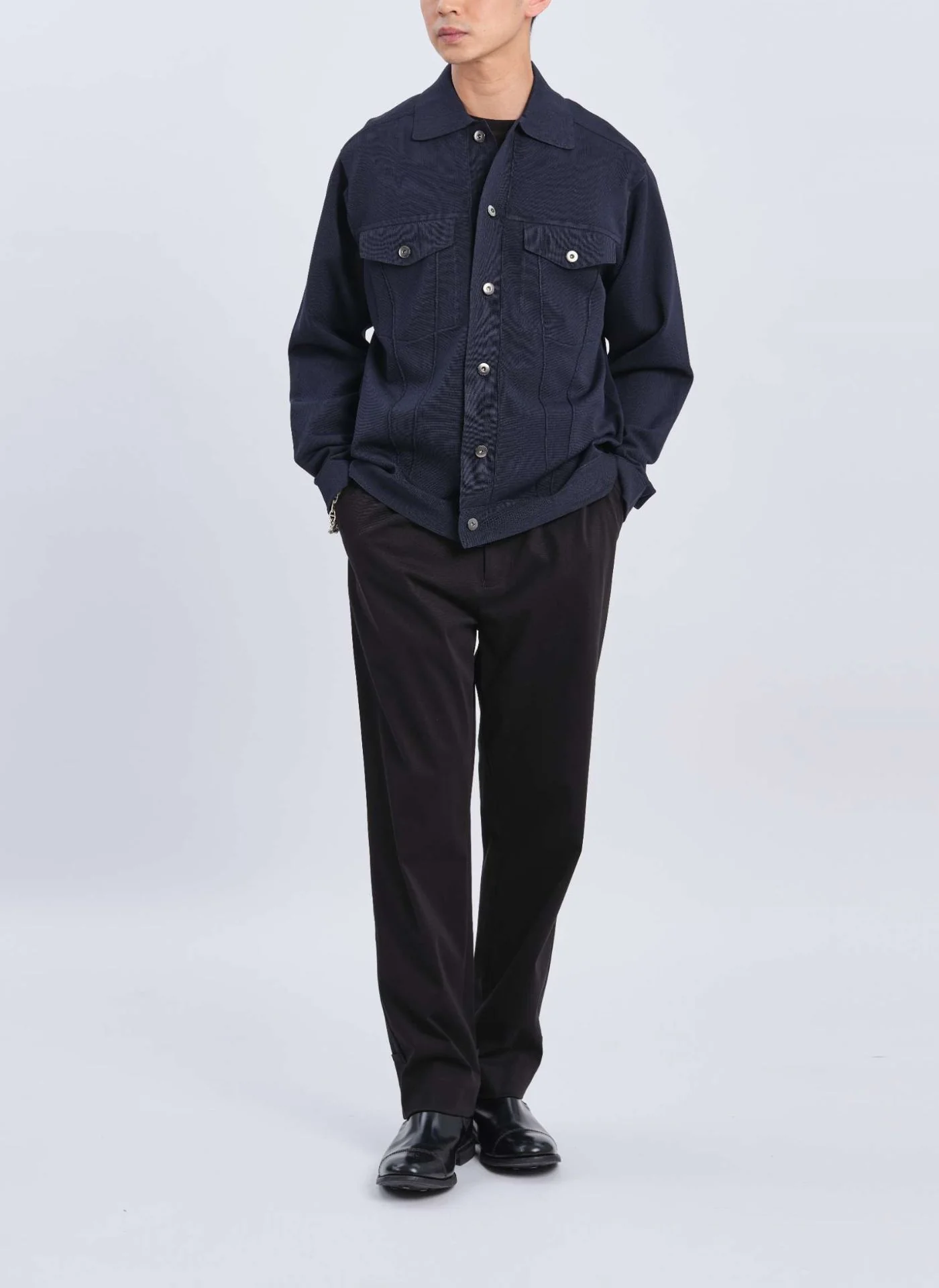 Polyester Business Knit Trucker Jacket - Umamrii