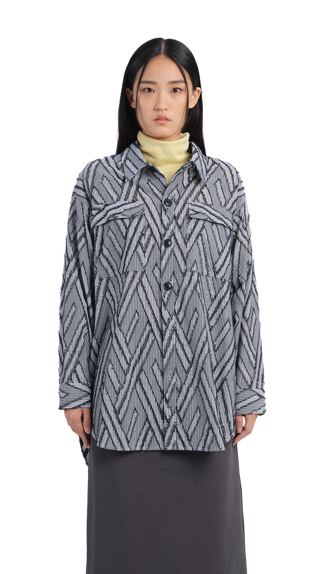 Dyed Cotton Cut Jacquard Shacket - Umamrii