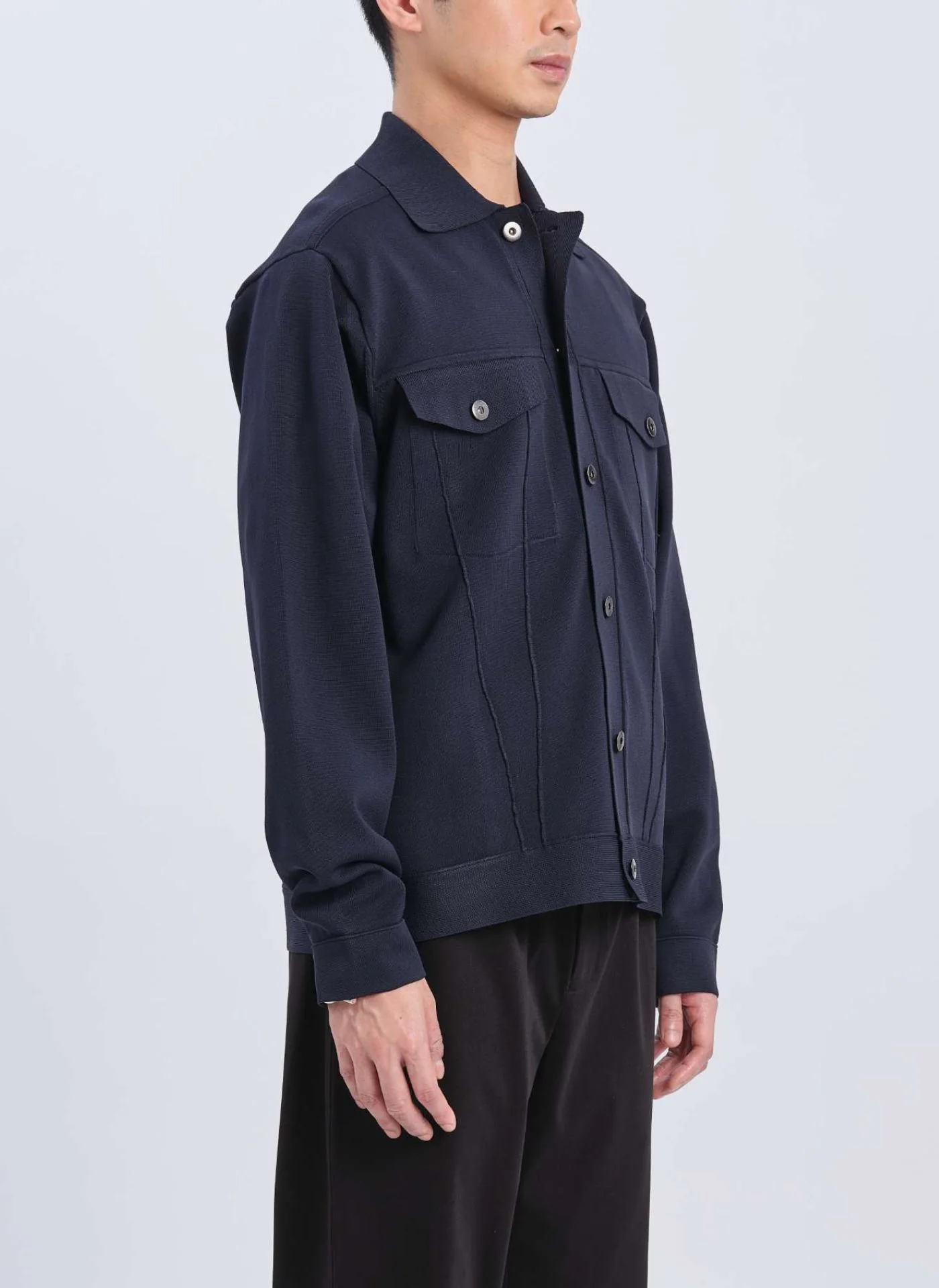 Polyester Business Knit Trucker Jacket - Umamrii