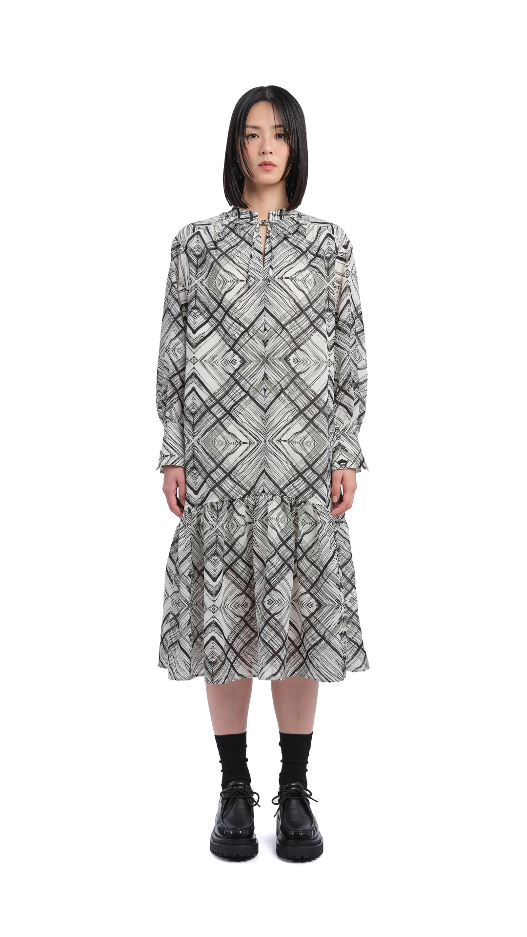 Handcrafted Checker Printed Shirt Dress - Umamrii