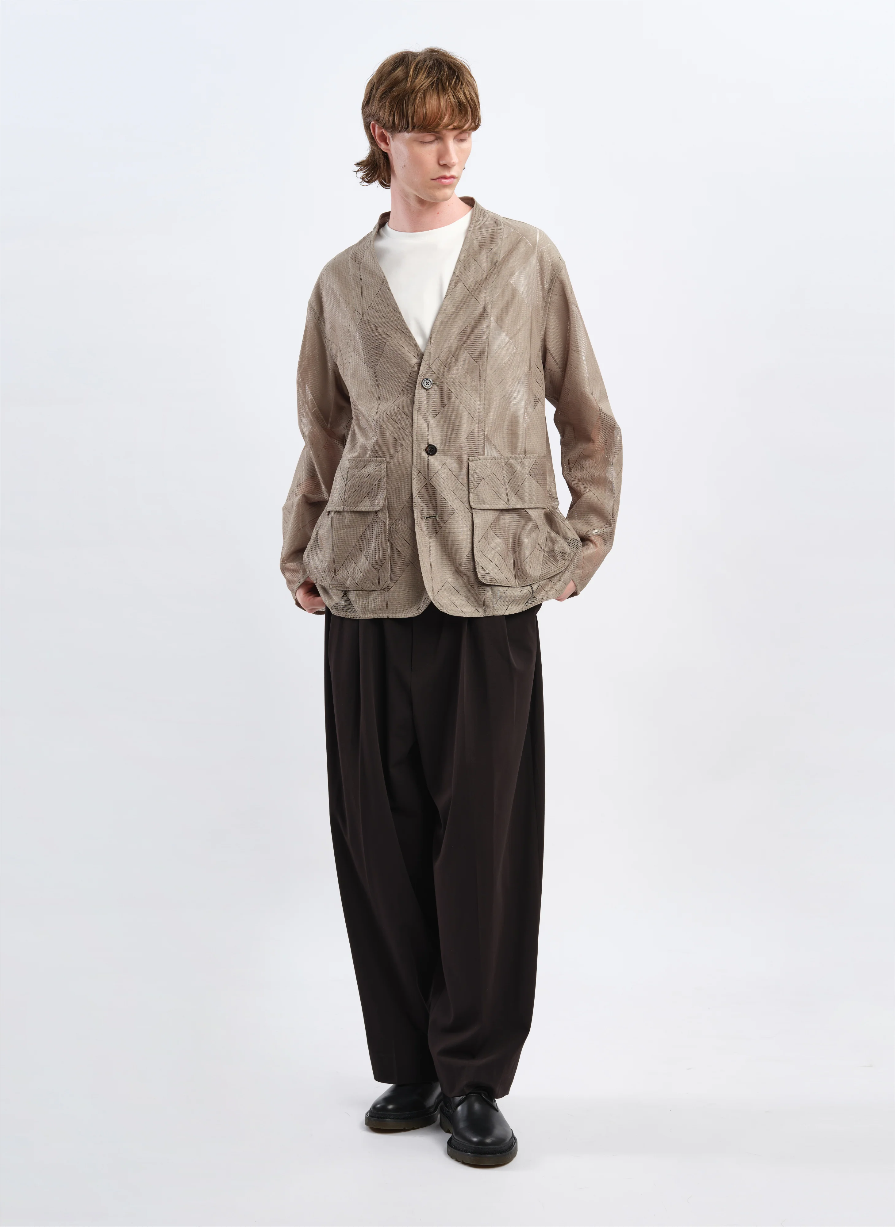 Polyester Geometric Jacquard Soft Blazer - Umamrii