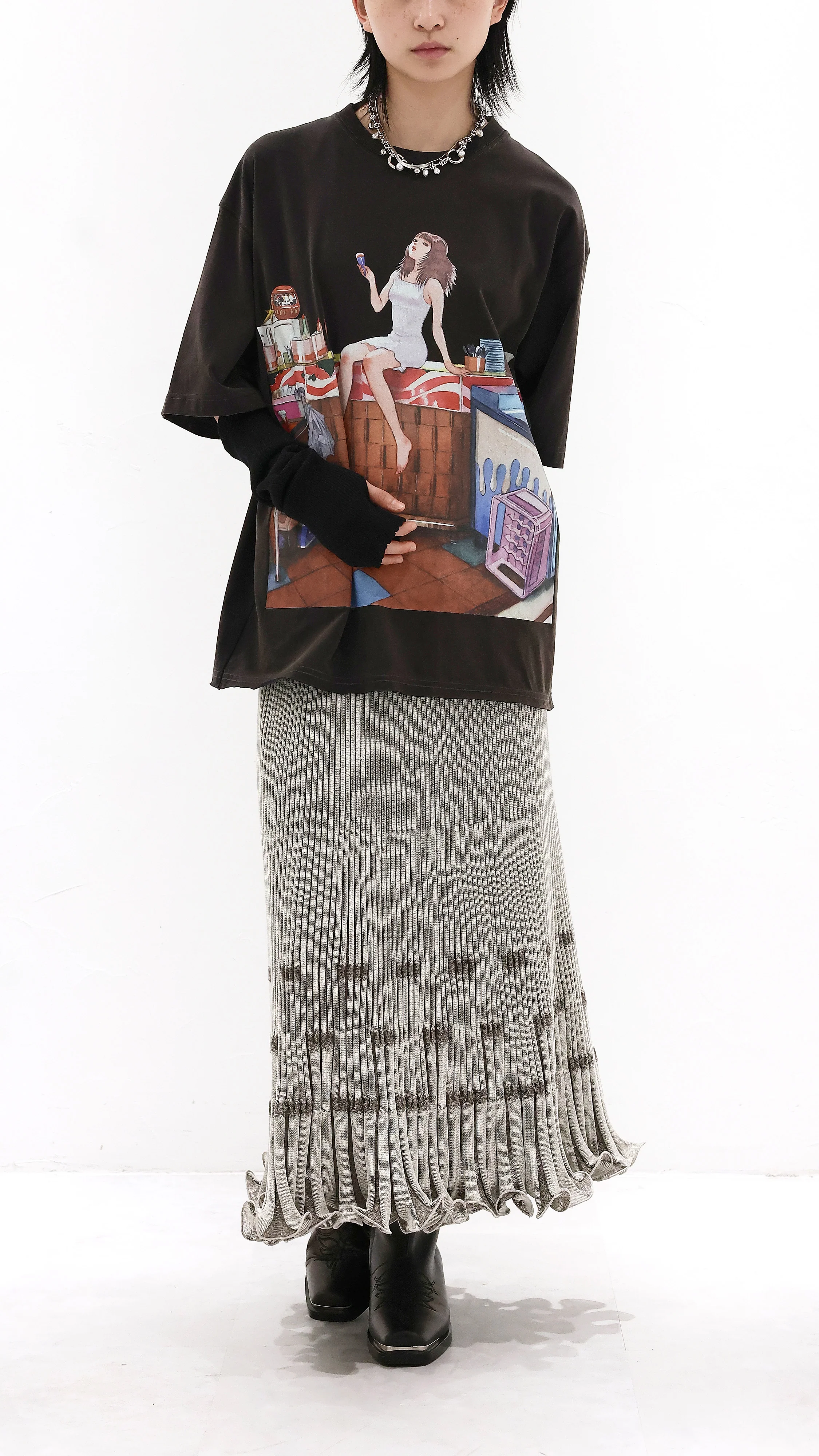 INITIAL x Little Thunder Oversize Washed Print-Tee - Umamrii