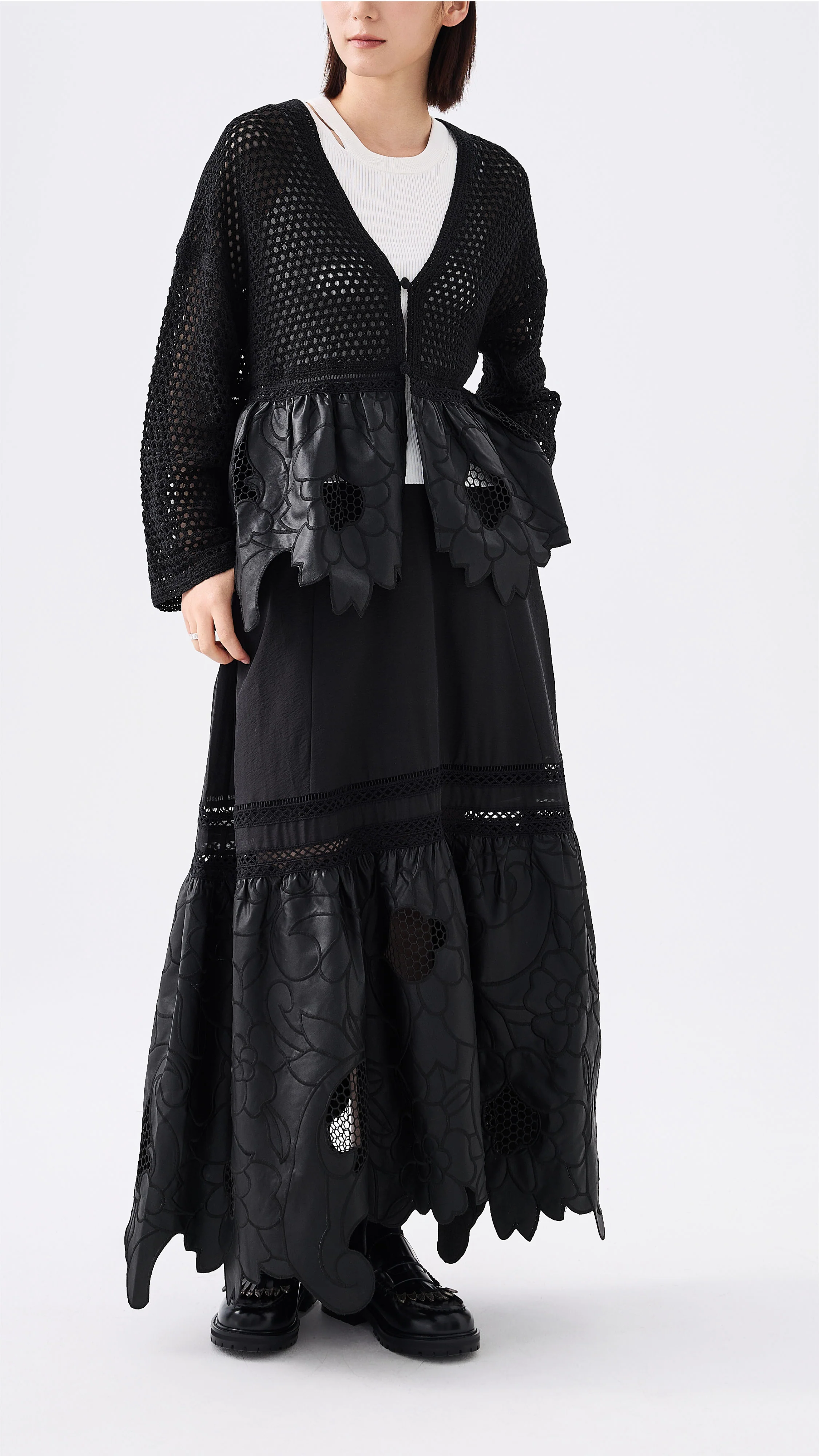 Faux Leather Lace Patched Cardigan - Umamrii