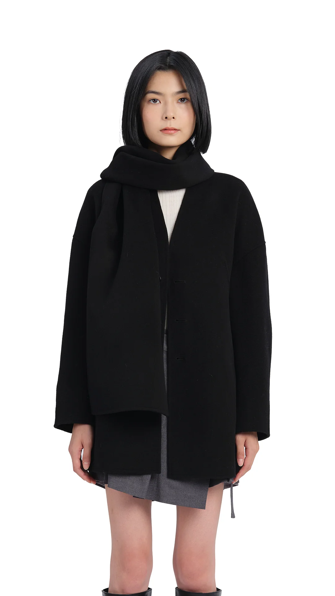 Double Face Jacket With Scarf - Umamrii
