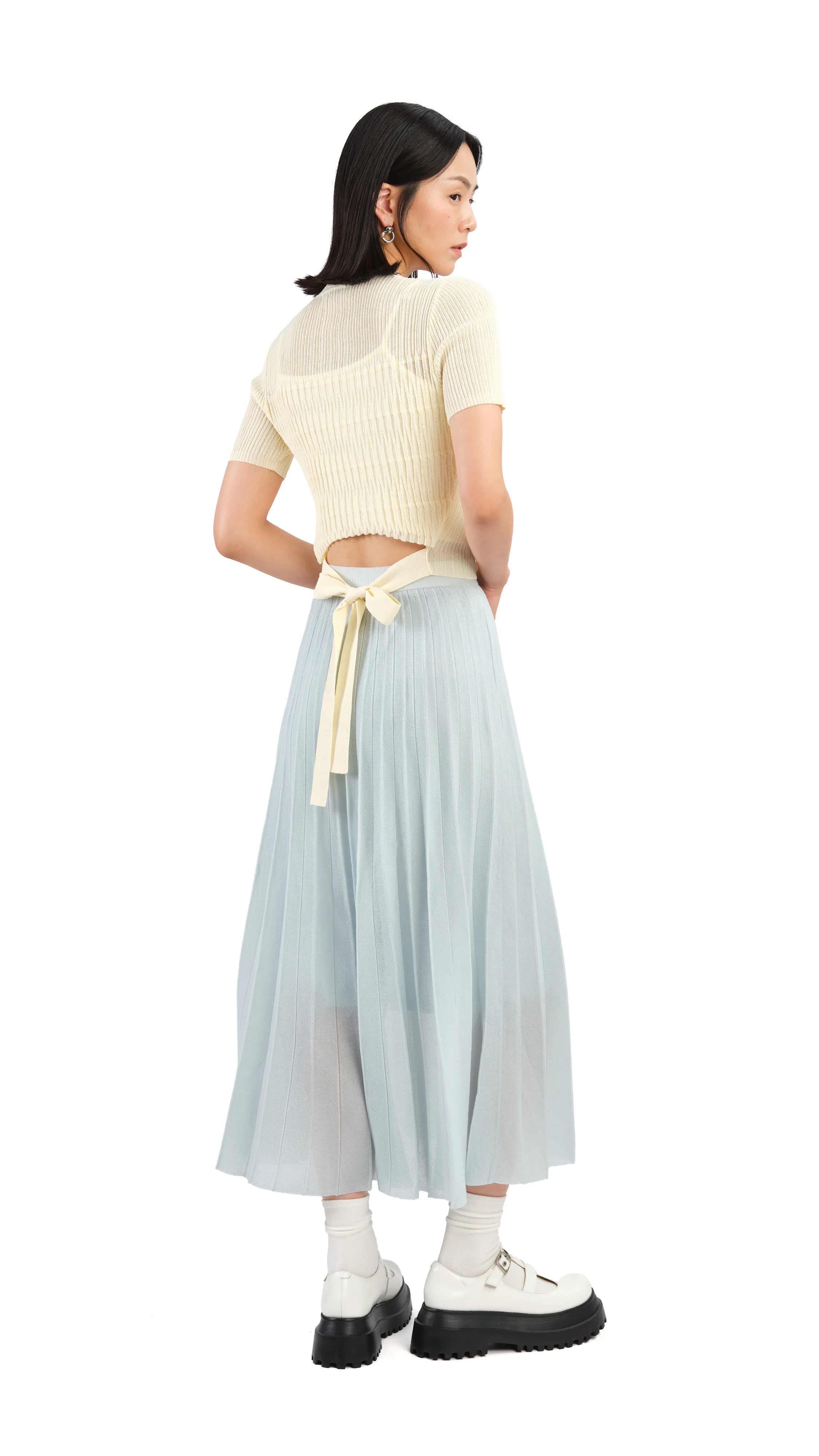 Short Sleeves Tie-Waist Sweater - Umamrii