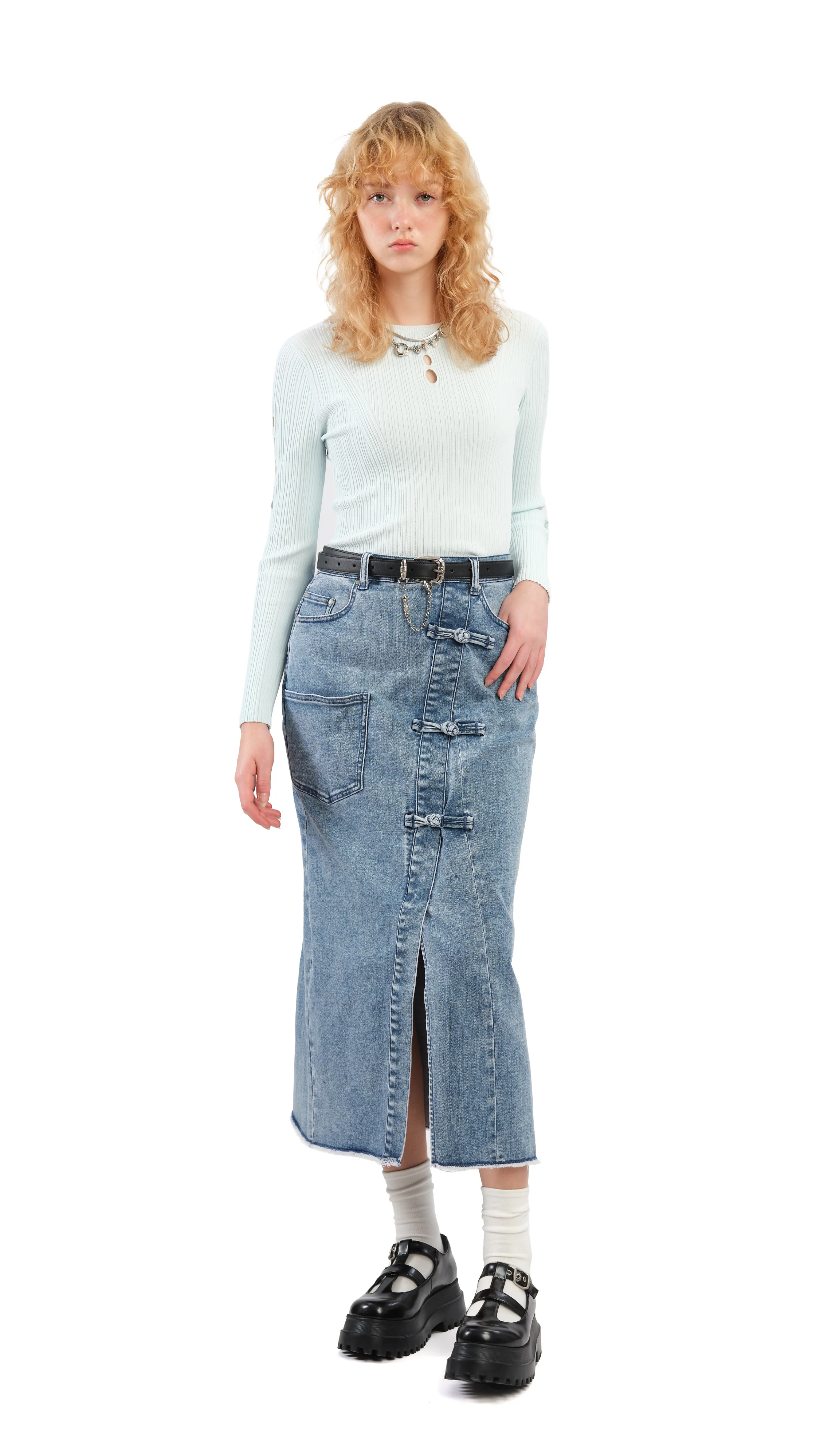 Rebuilt Denim Pencil Skirt - Umamrii