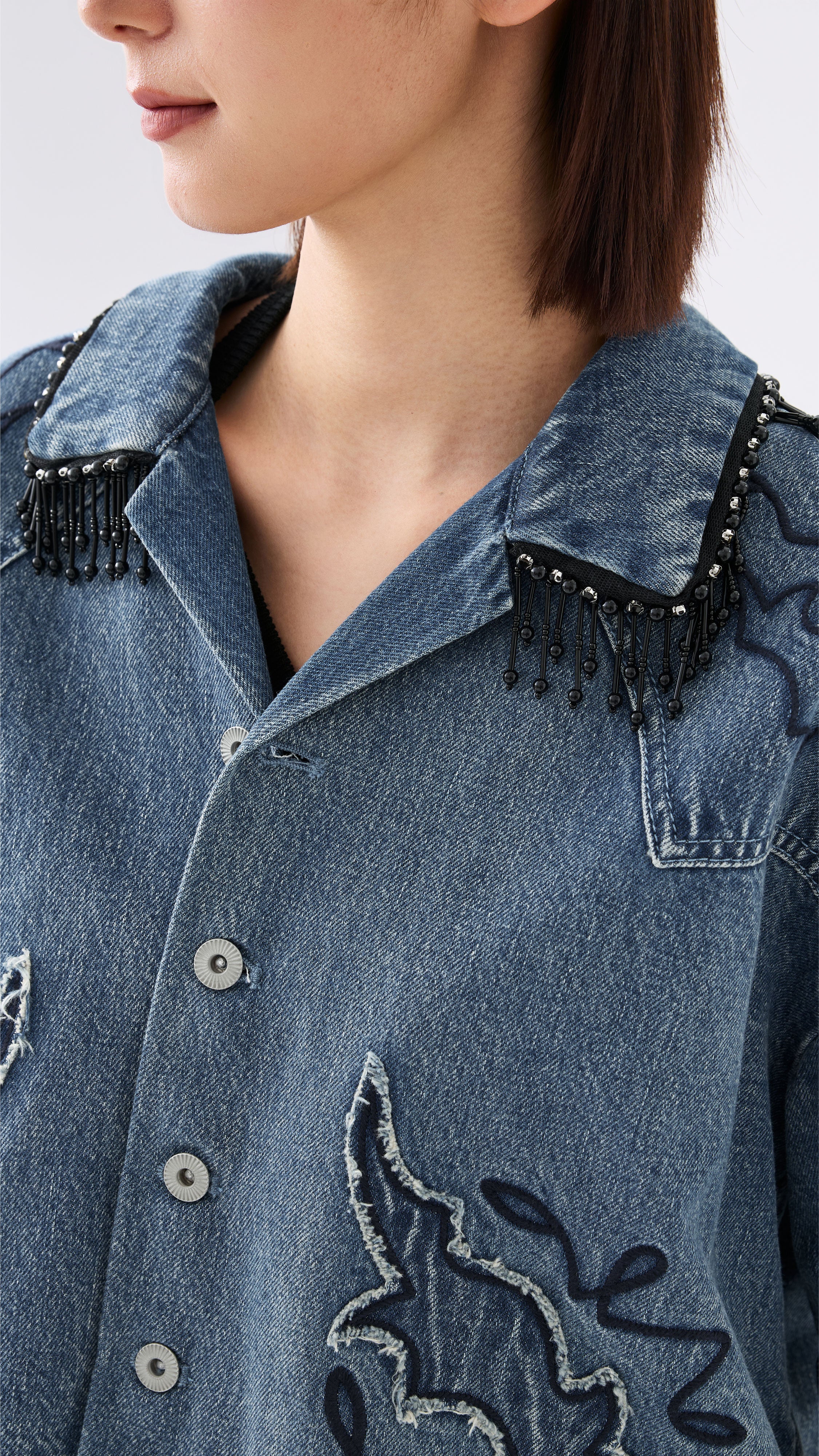 Western Patched Denim Shacket - Umamrii