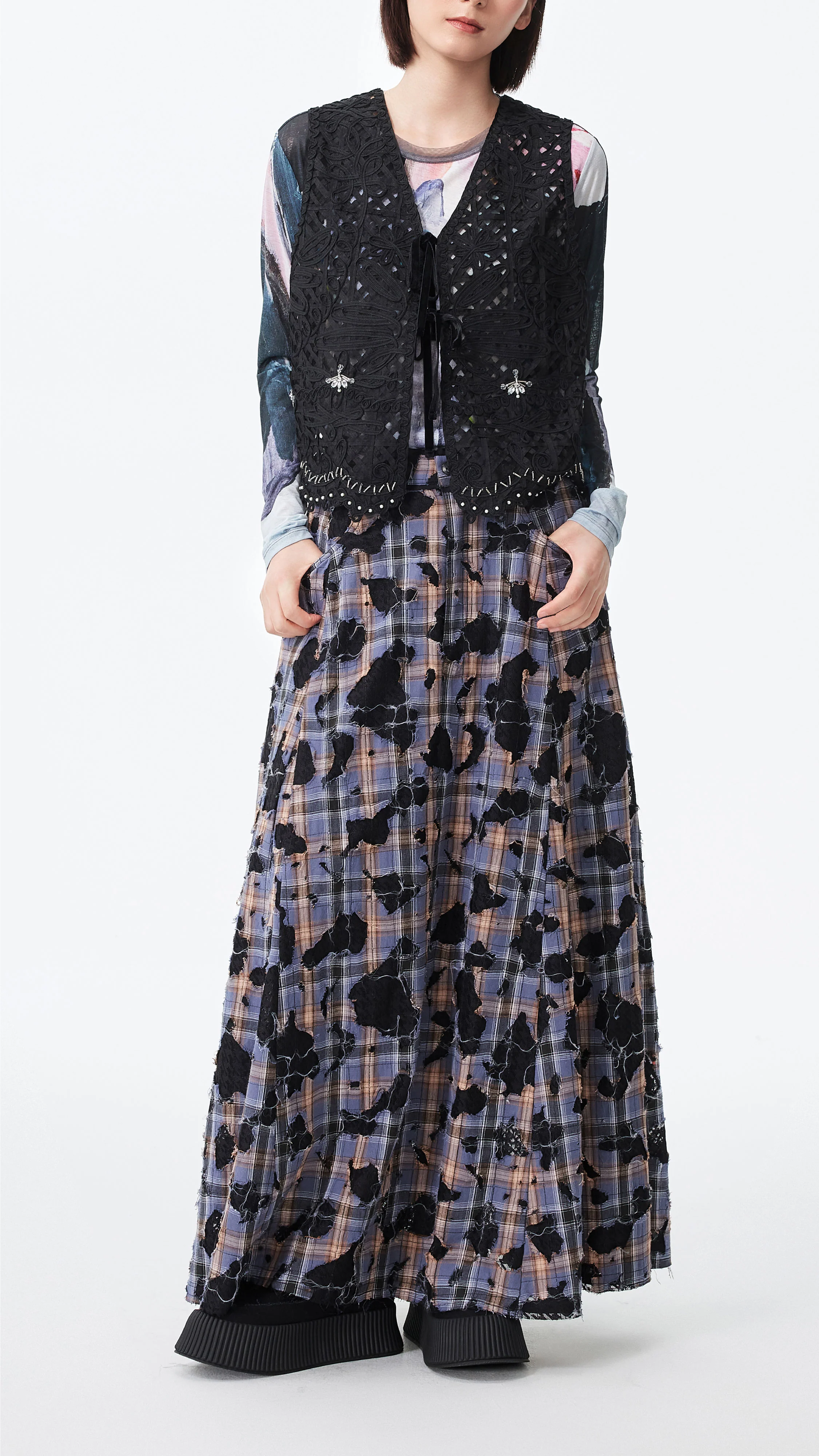 Patchwork Lace Flare Skirt - Umamrii