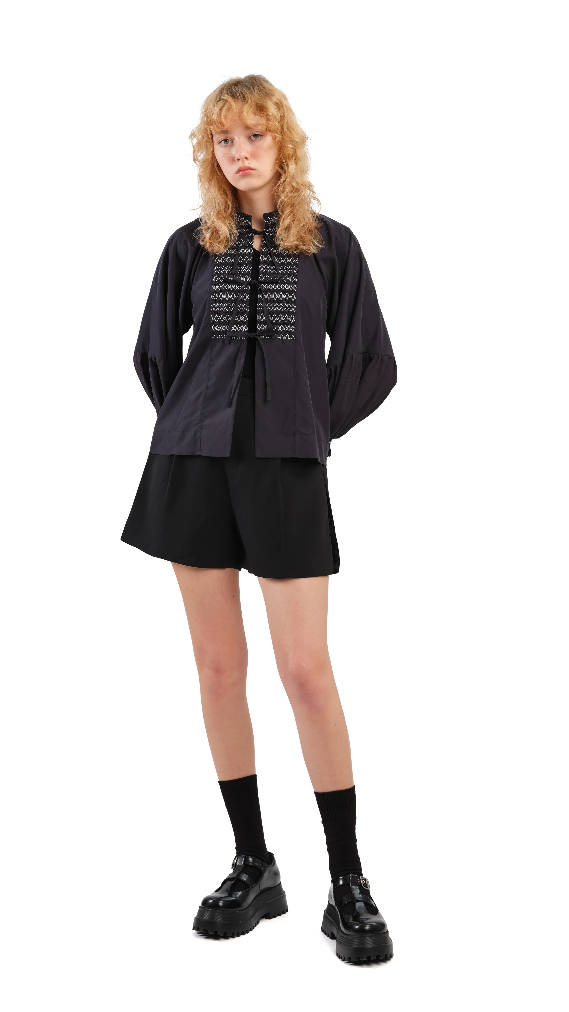 Smocking Balloon Sleeves Jacket - Umamrii