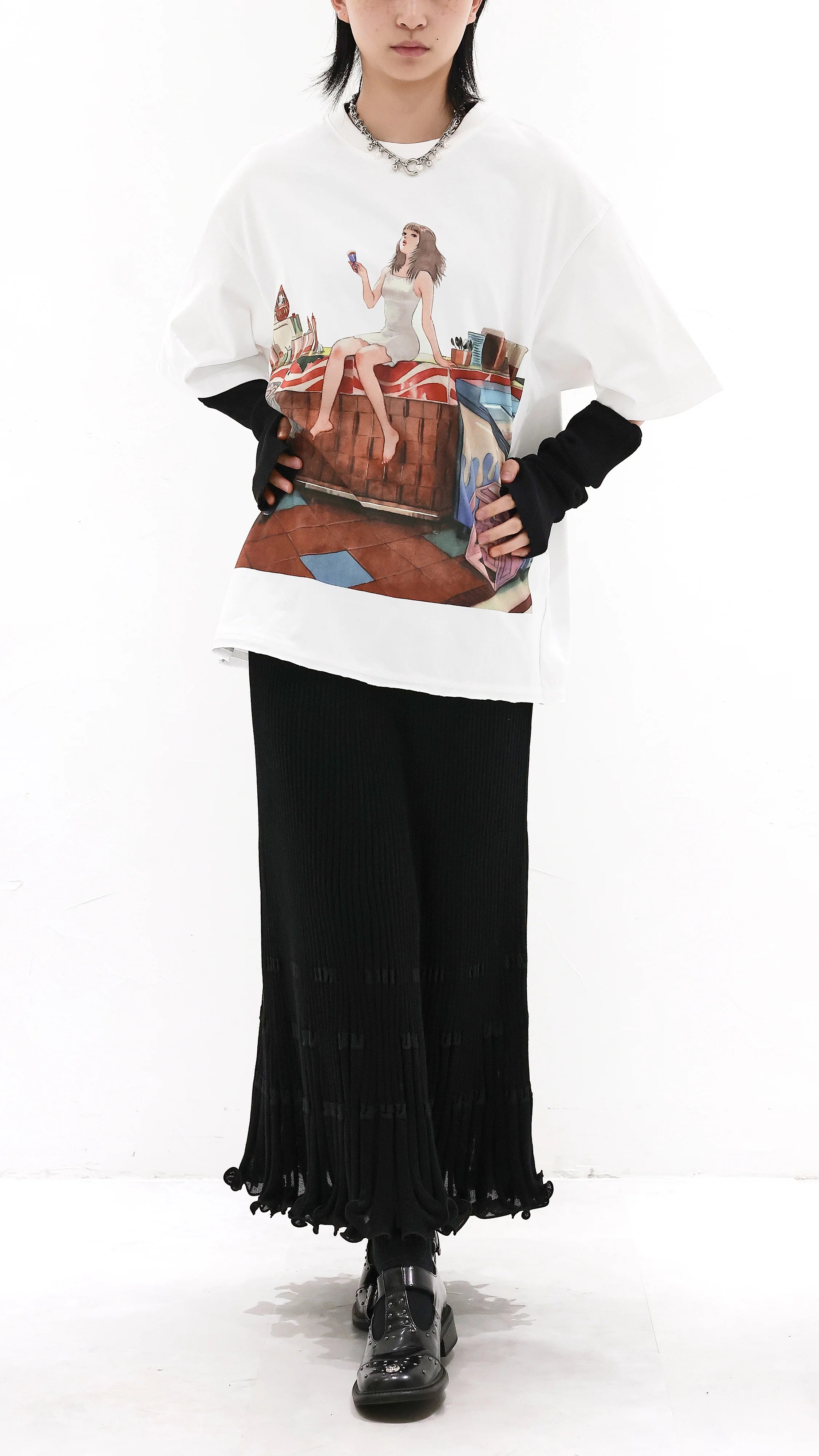 INITIAL x Little Thunder Oversize Washed Print-Tee - Umamrii