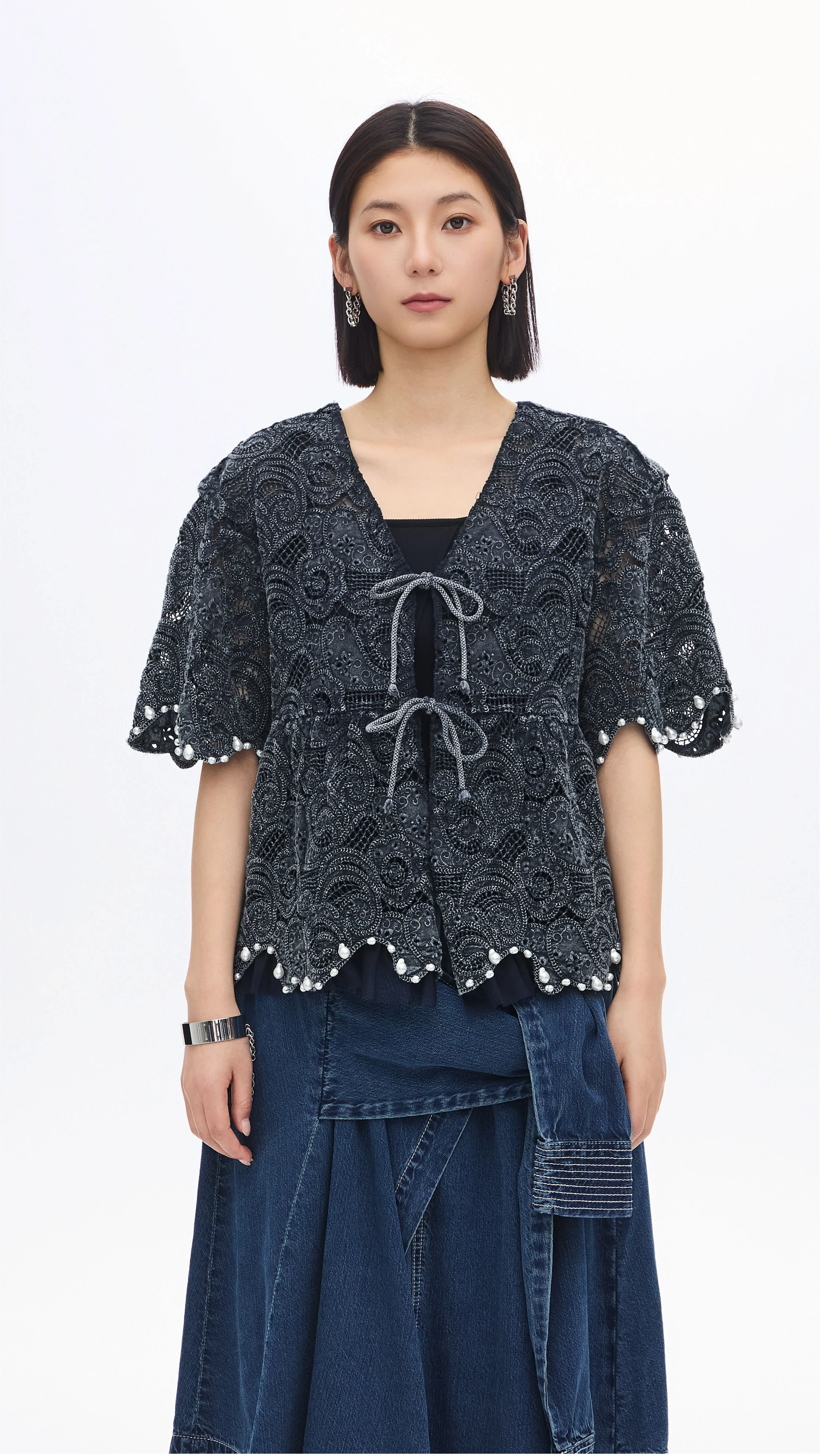 Cold Dye Lace Collarless Jacket - Umamrii