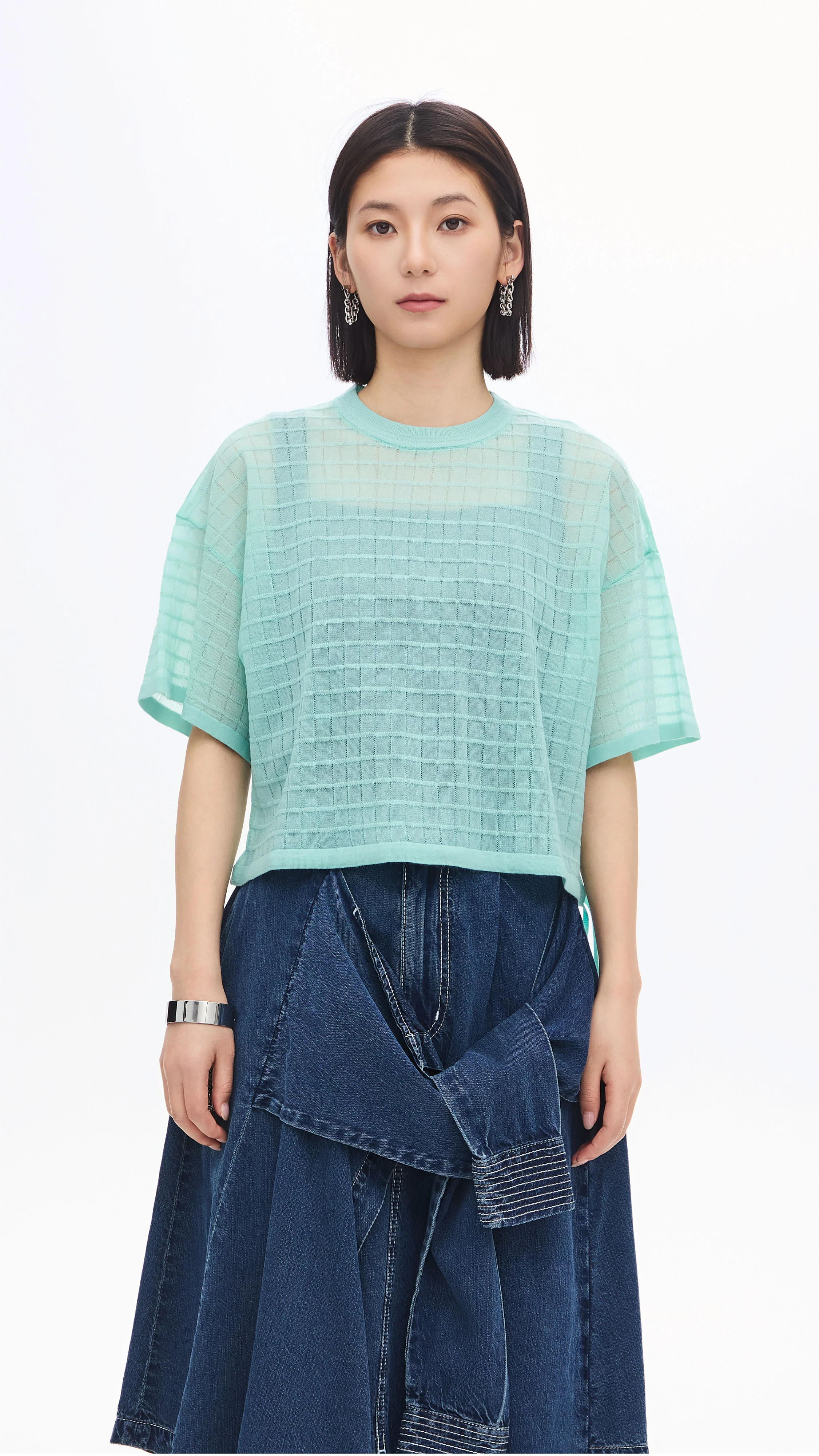 See-through Checker Knit Top - Umamrii