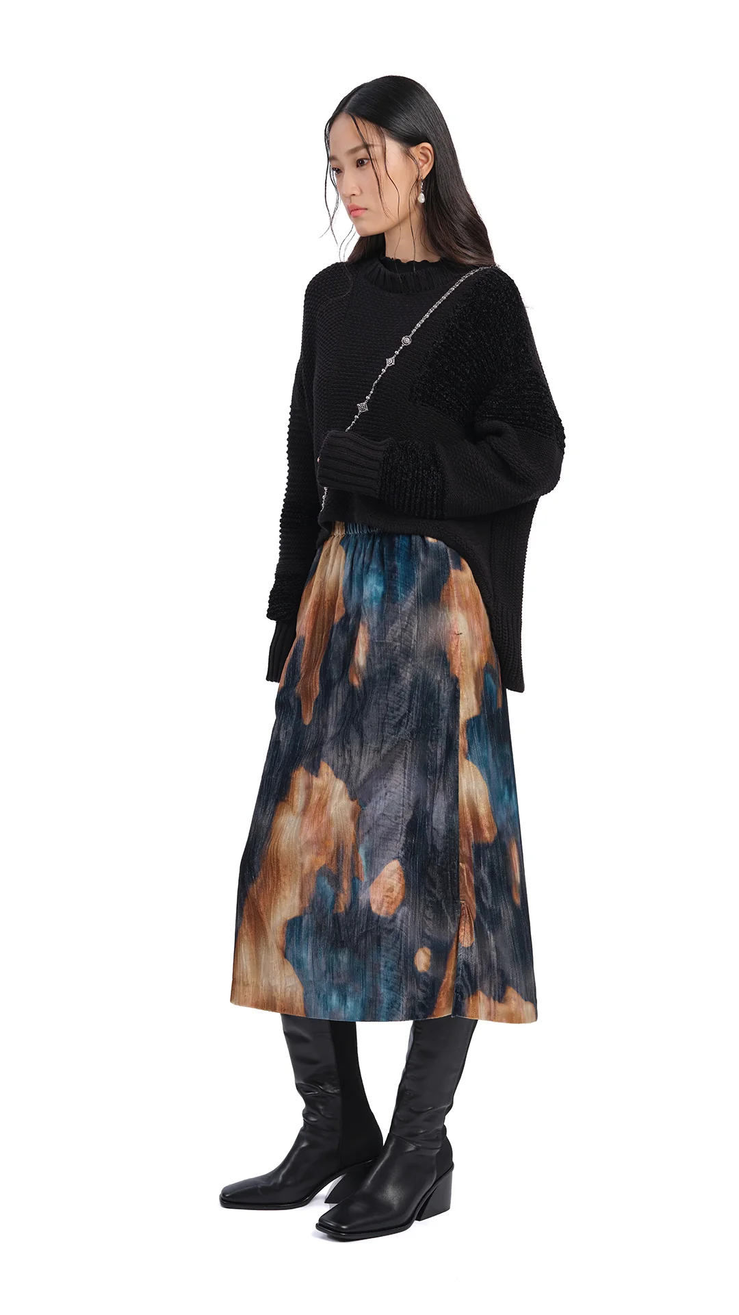 Watercolour Graphic Velour Printed Skirt - Umamrii
