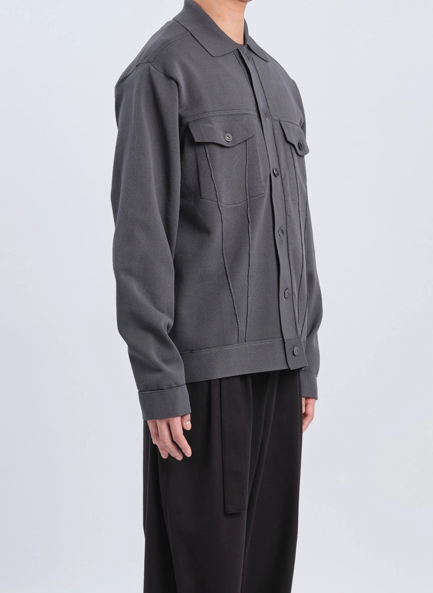 Polyester Business Knit Trucker Jacket - Umamrii