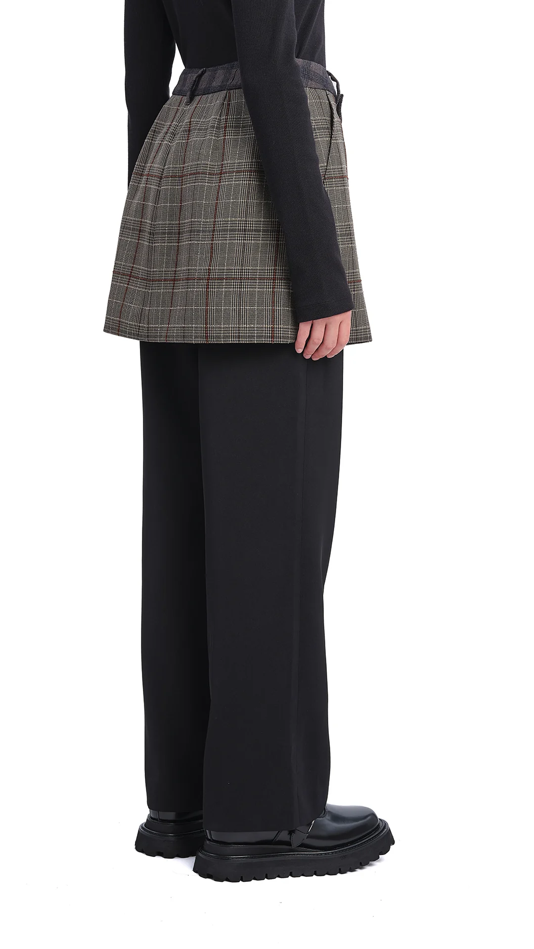 2 in 1 Straight-Fit Checker Pants with Studs - Umamrii