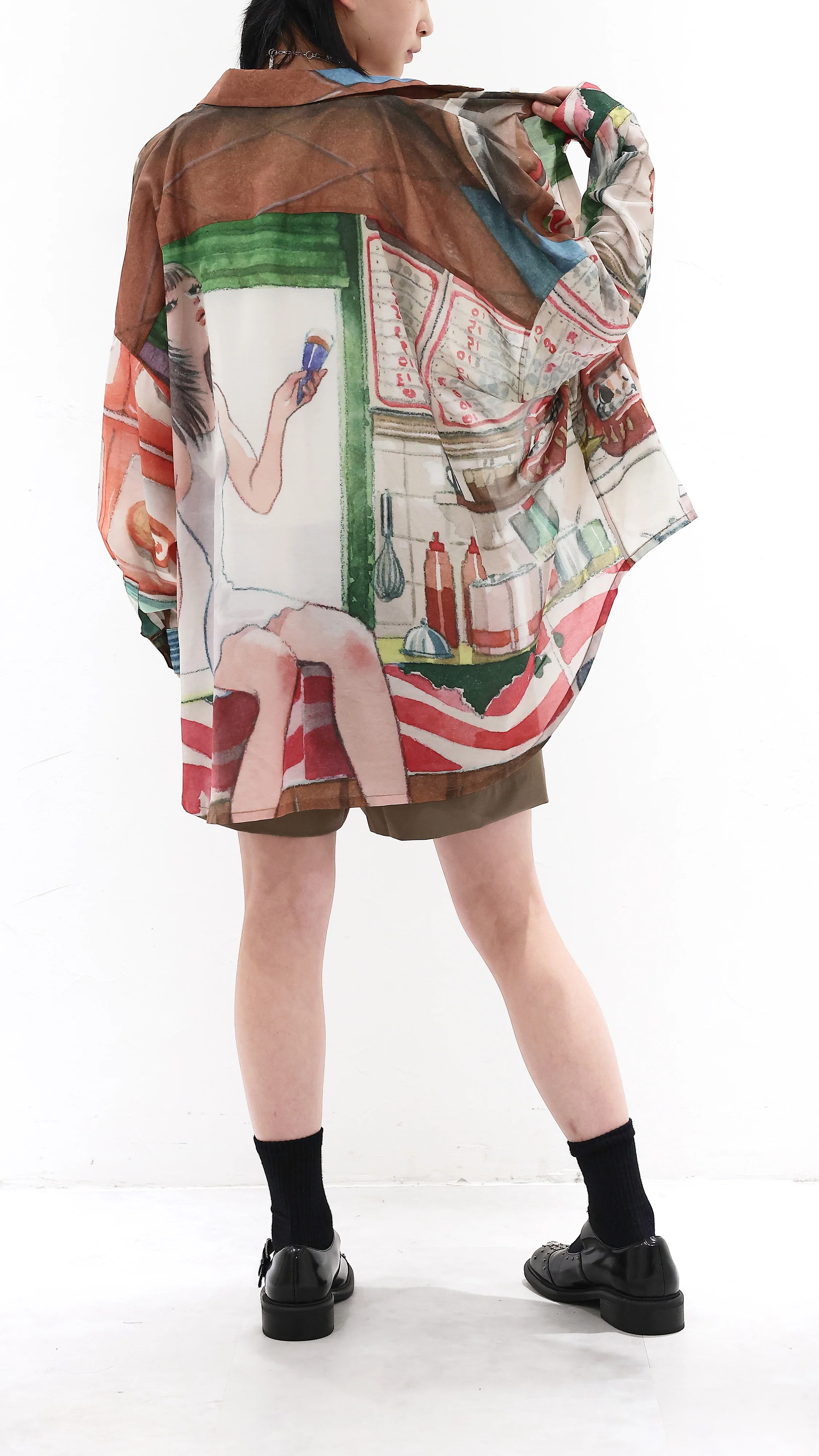 INITIAL x Little Thunder Pattern Oversize Blouse - Umamrii