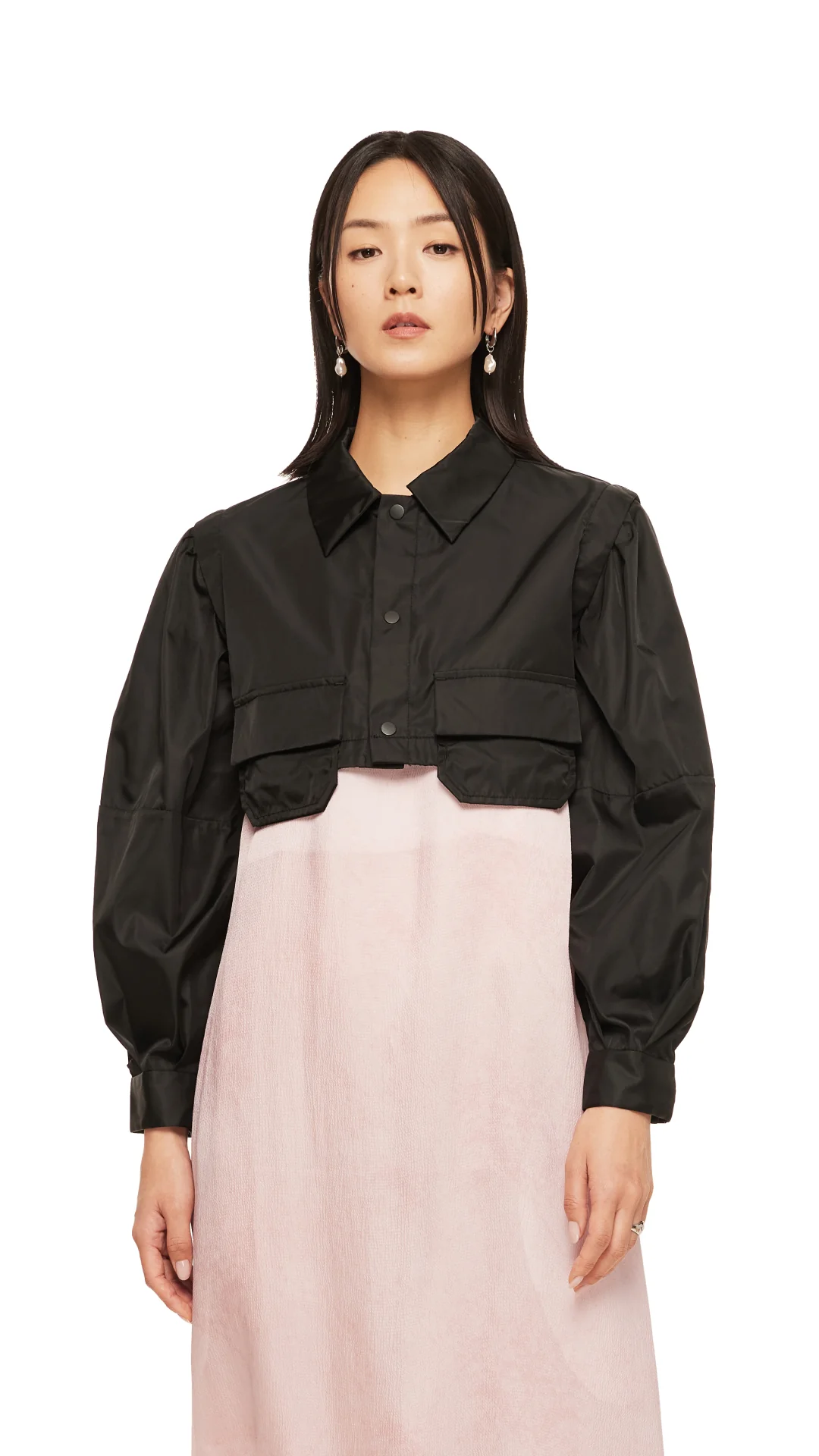 Puff Sleeves Nylon Short Shirt Jacket - Umamrii