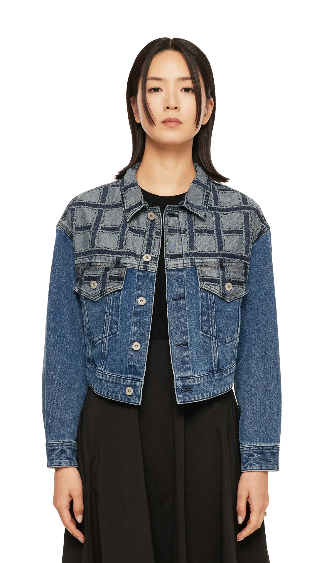 Patched Crop Denim Jacket - Umamrii