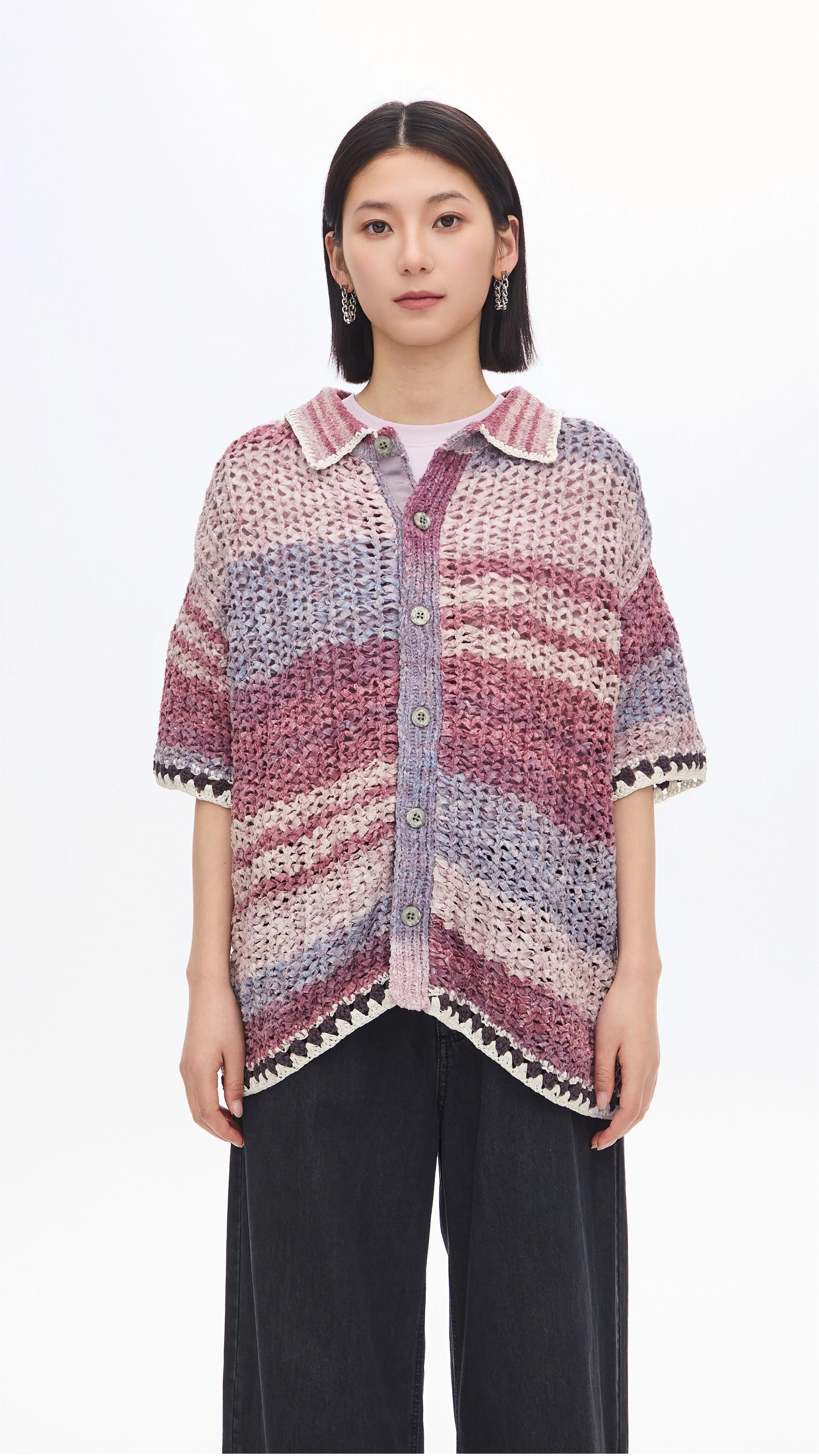 Knitted Space Dye Open Collar Cardigan - Umamrii