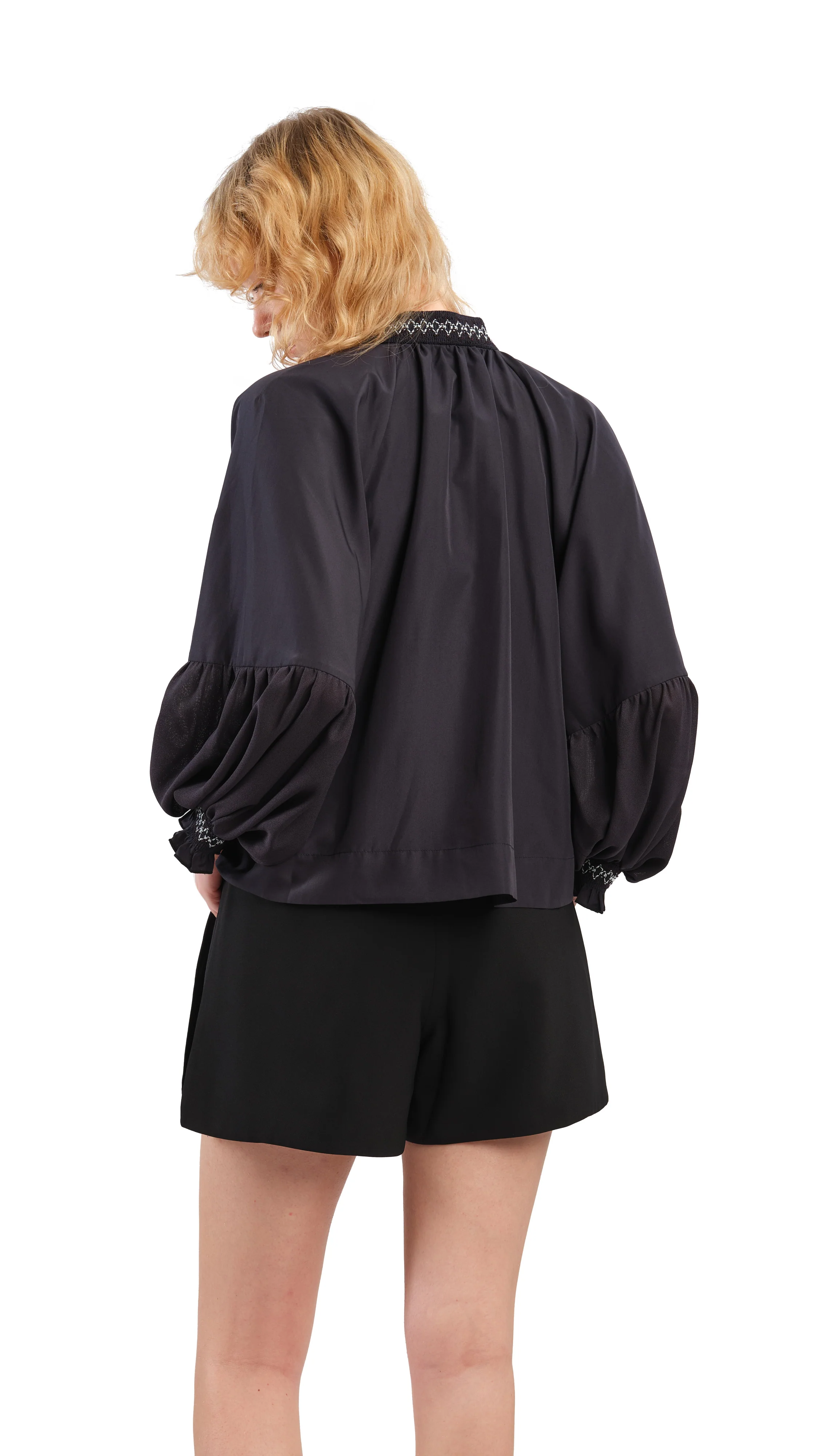 Smocking Balloon Sleeves Jacket - Umamrii
