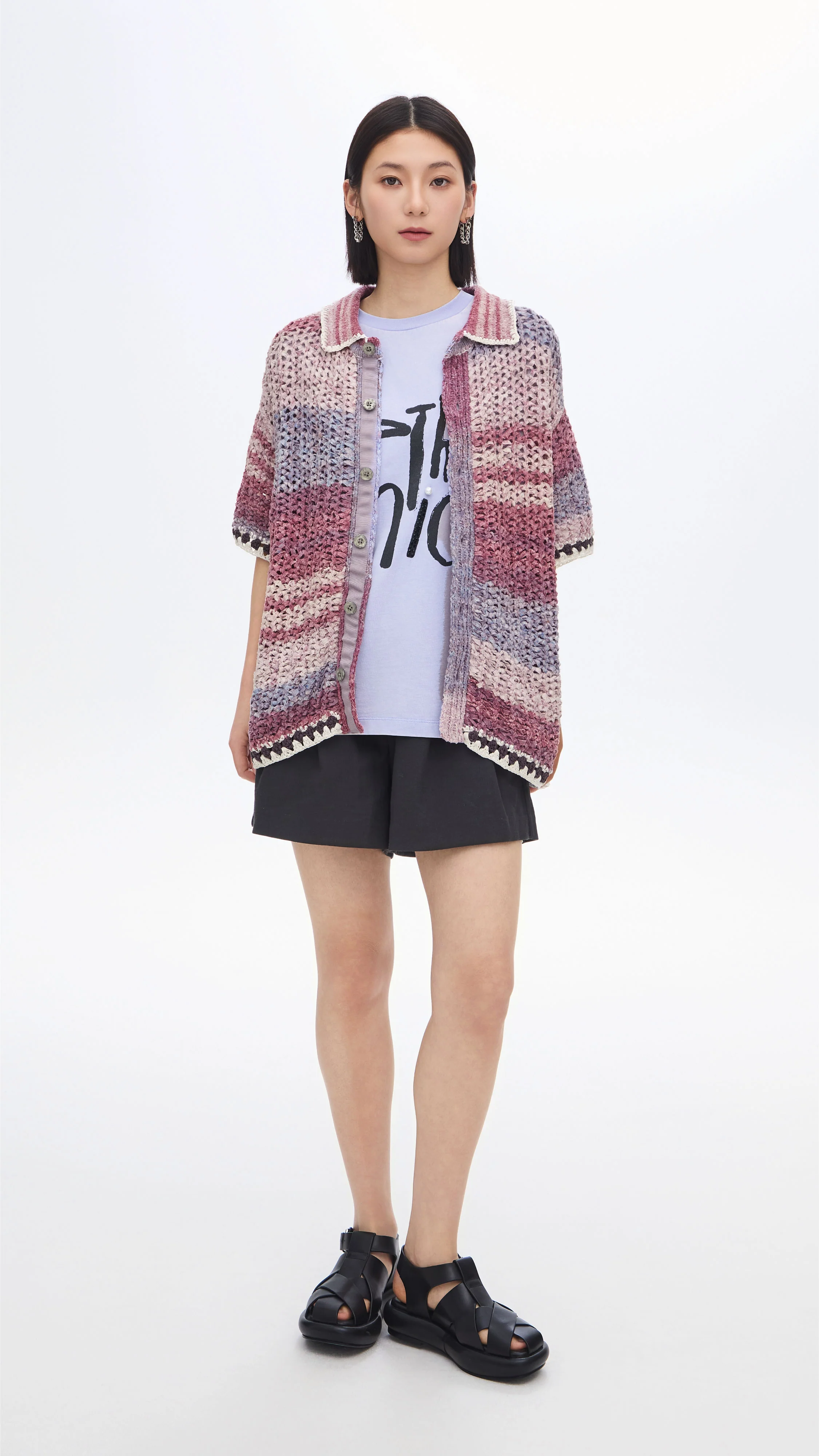 Knitted Space Dye Open Collar Cardigan - Umamrii