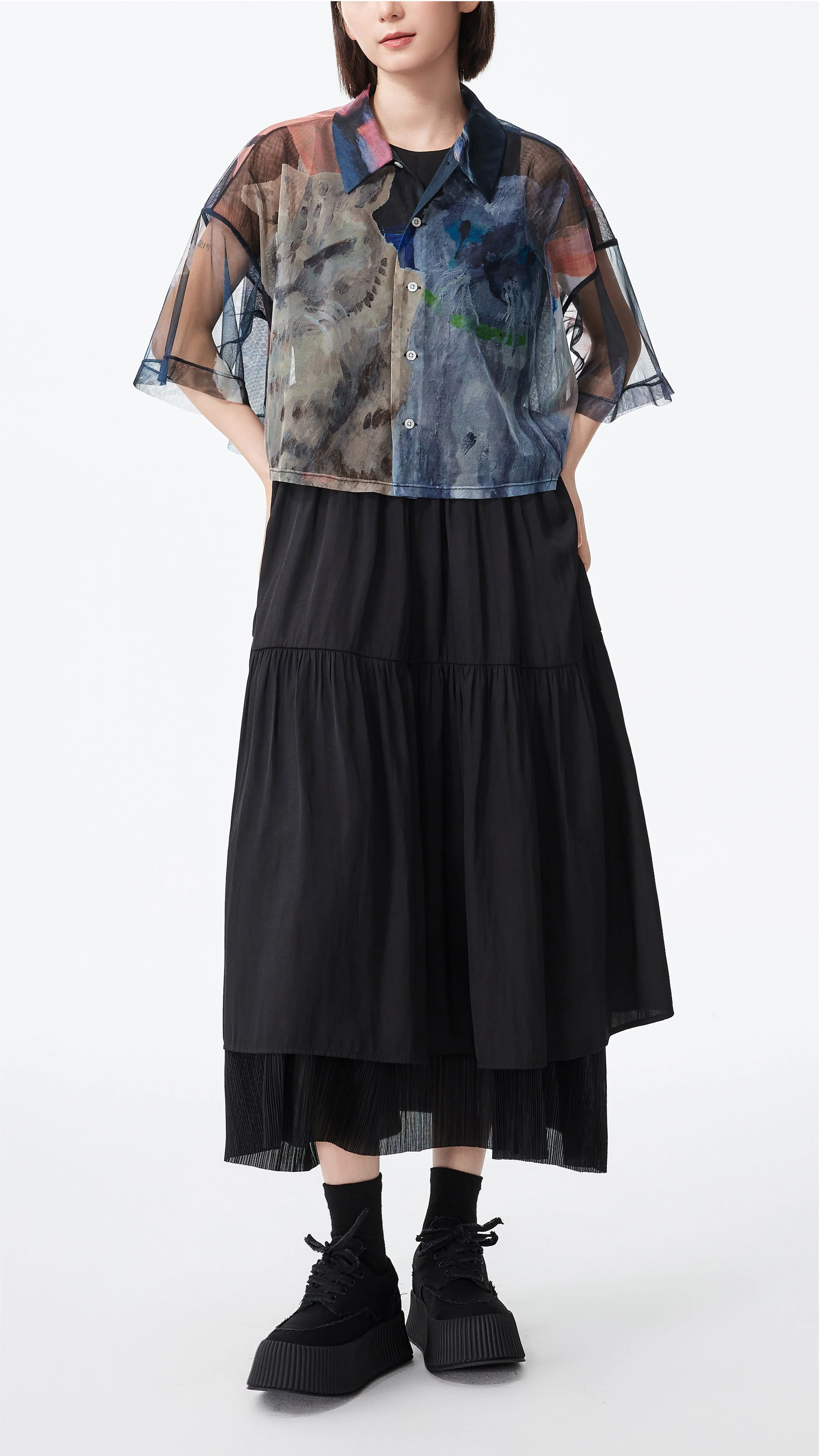 Mythical Animal Graphic Printed Mesh Shirt - Umamrii
