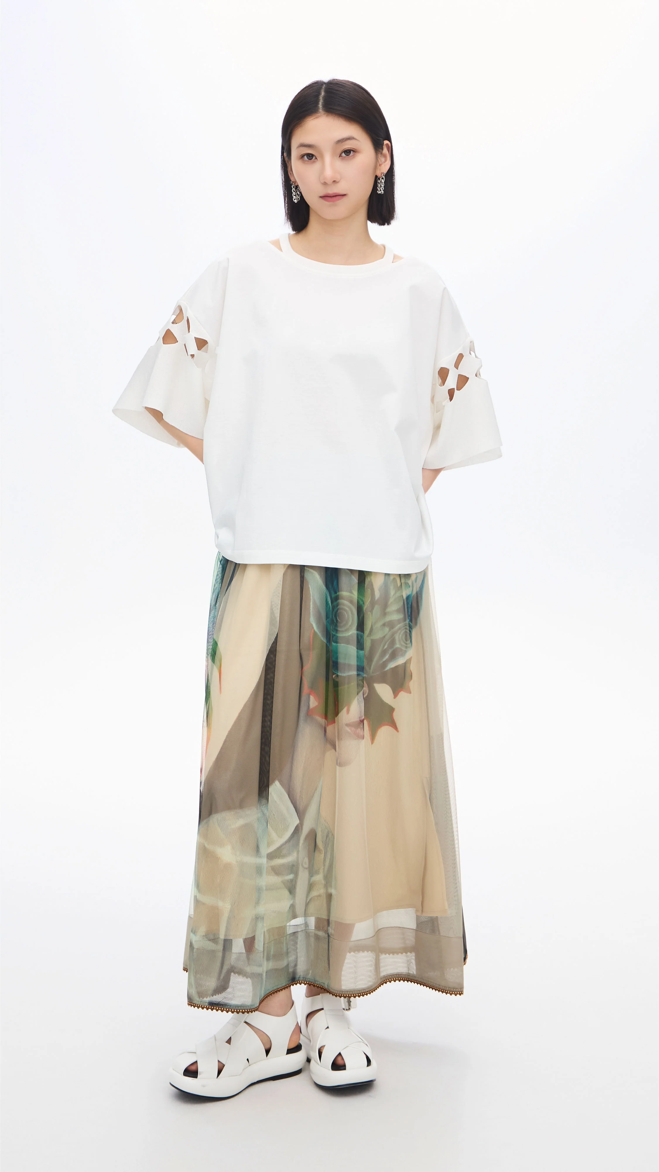 Mariko Enomoto Graphic Pleated Mesh Skirt - Umamrii