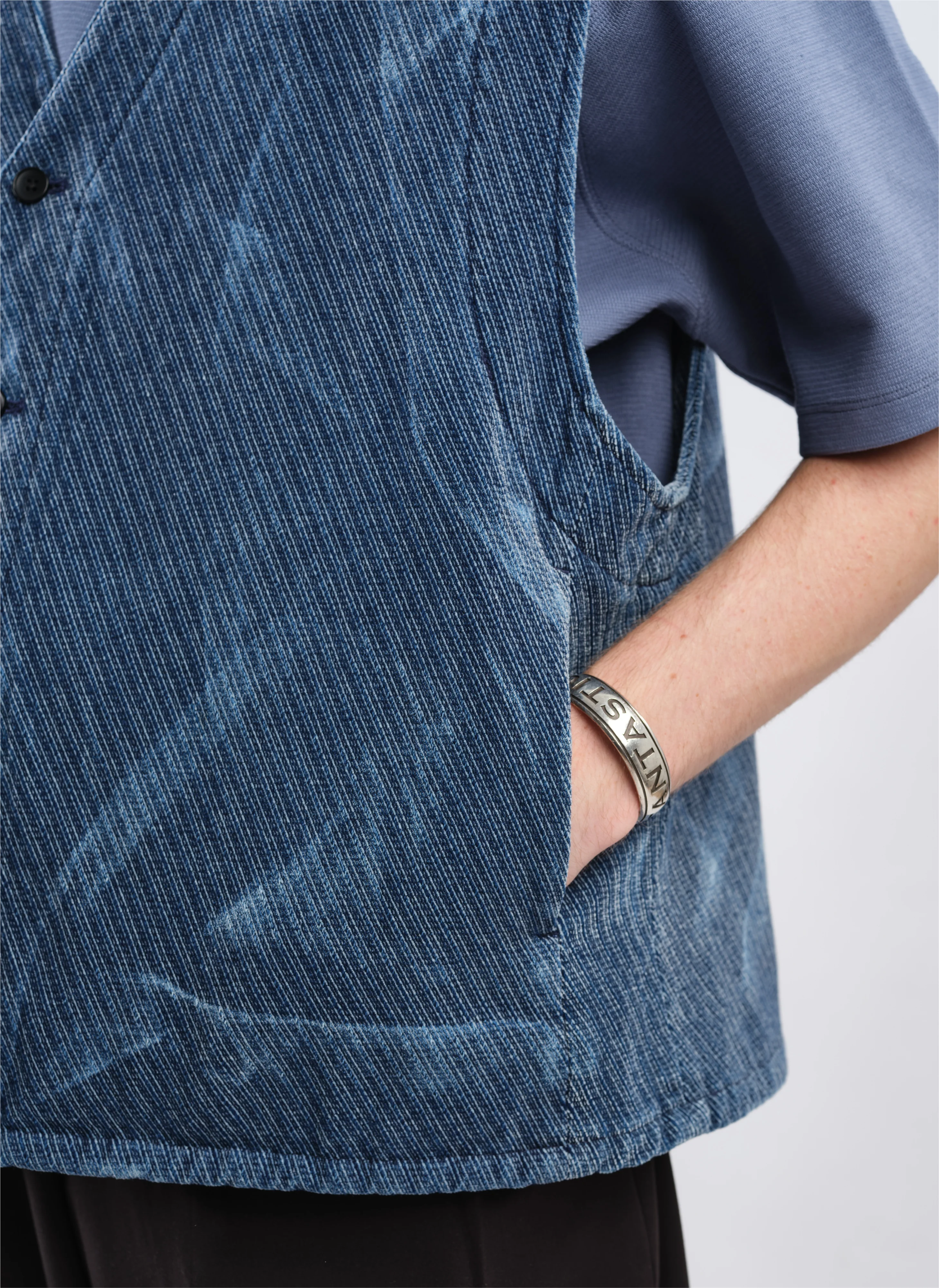 Indigo Cotton Polyester Jersey Waistcoat - Umamrii