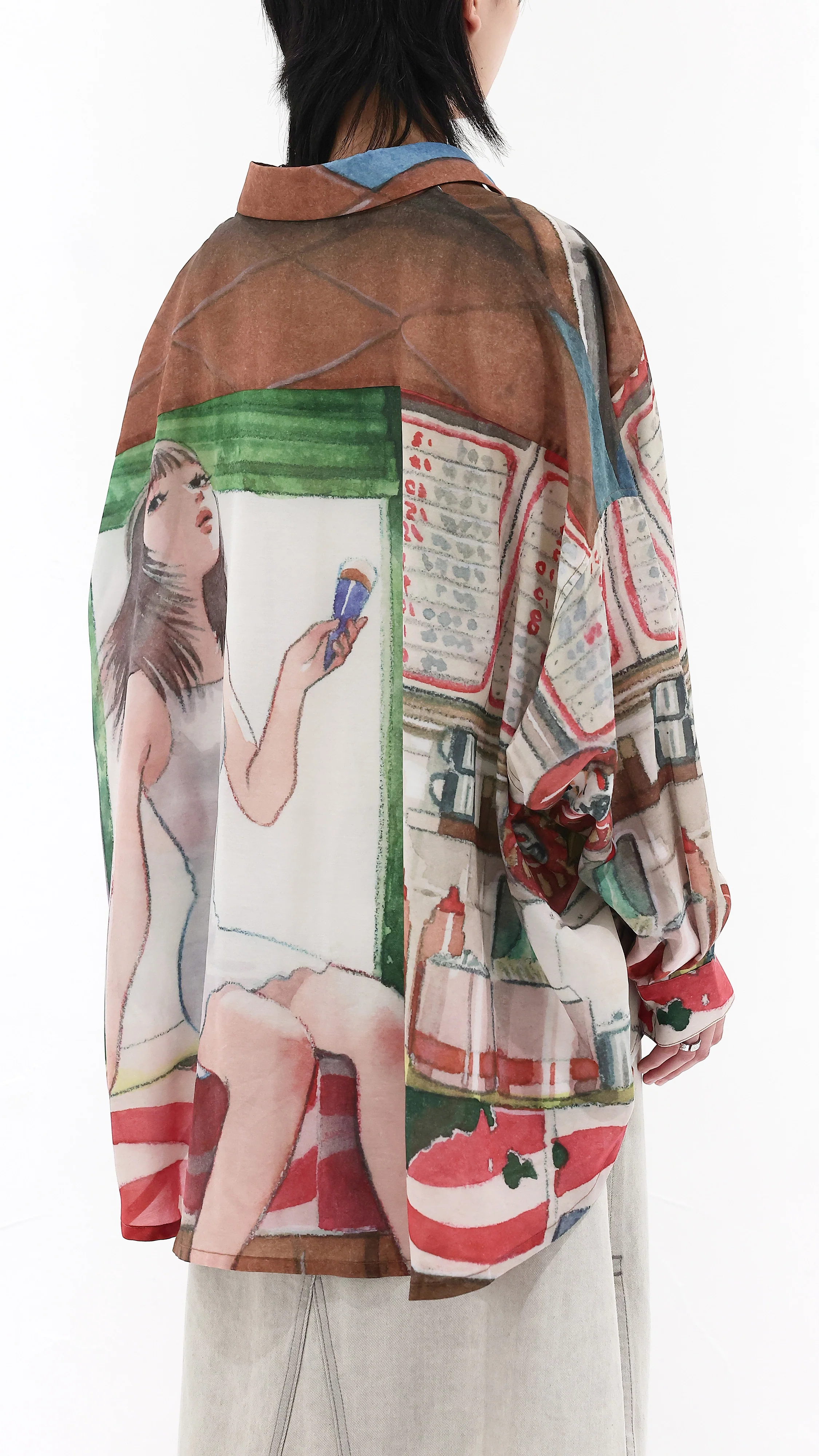 INITIAL x Little Thunder Pattern Oversize Blouse - Umamrii