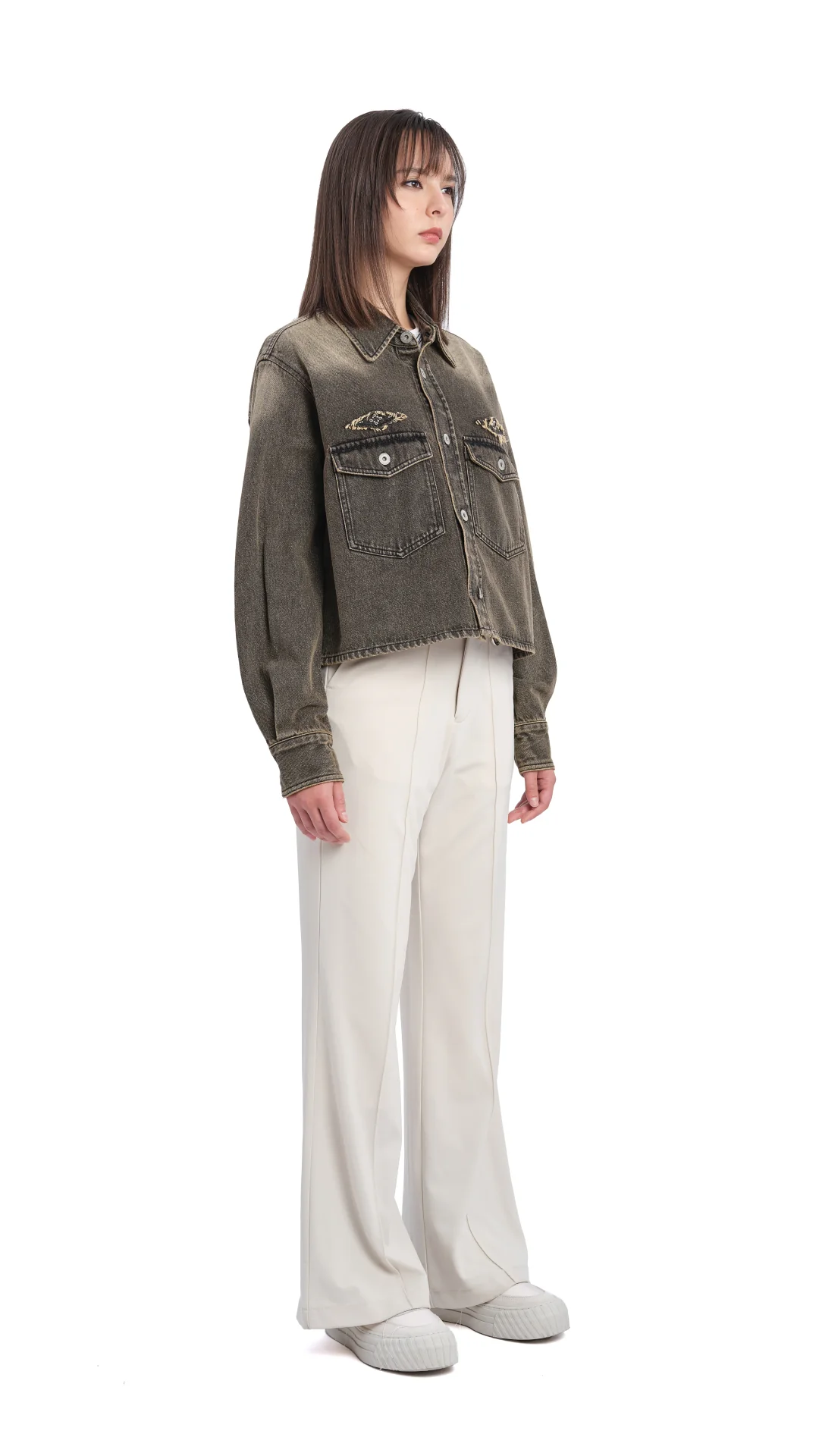 Cropped Soil Denim Studded Shirt Jacket - Umamrii