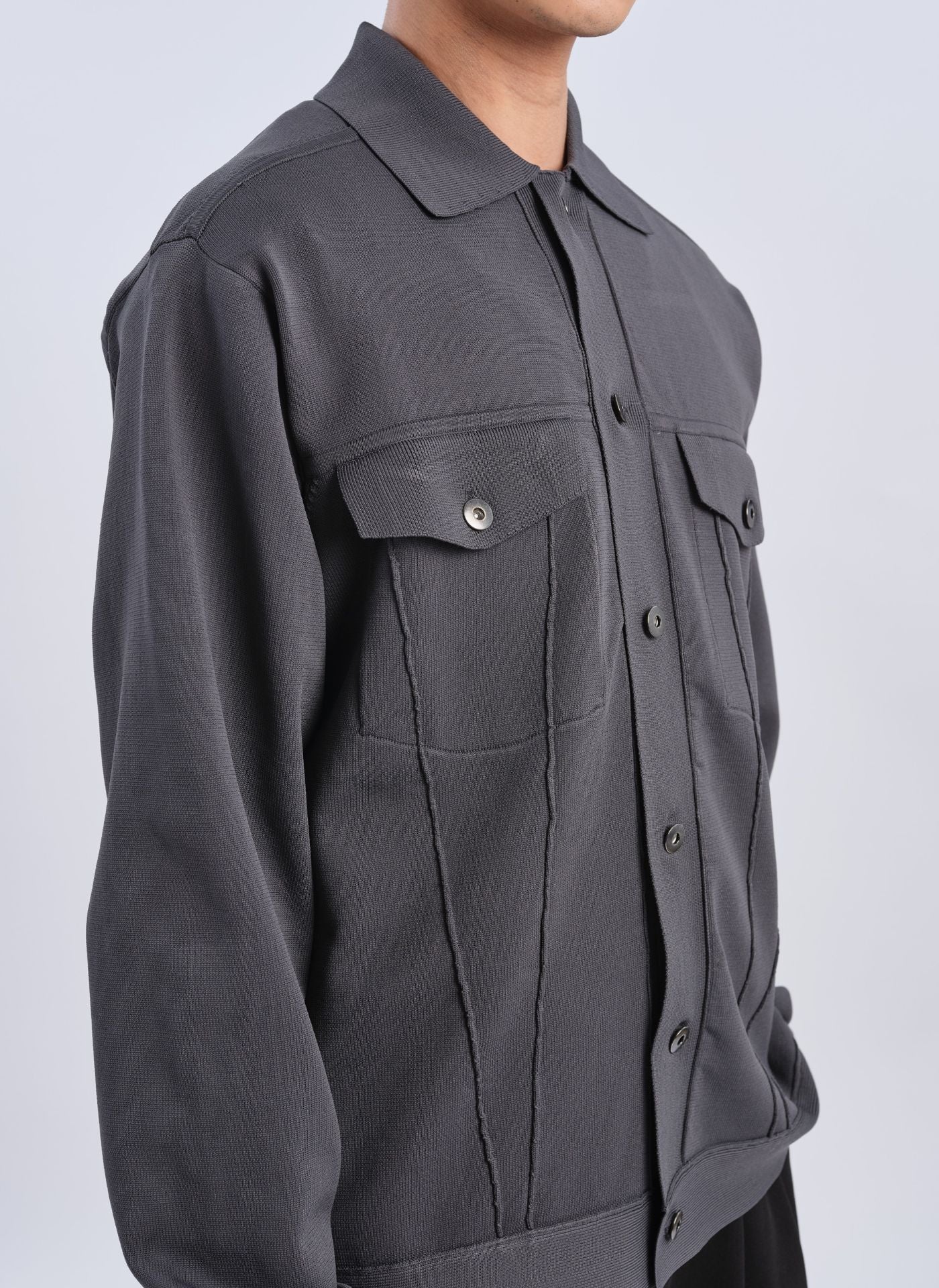 Polyester Business Knit Trucker Jacket - Umamrii