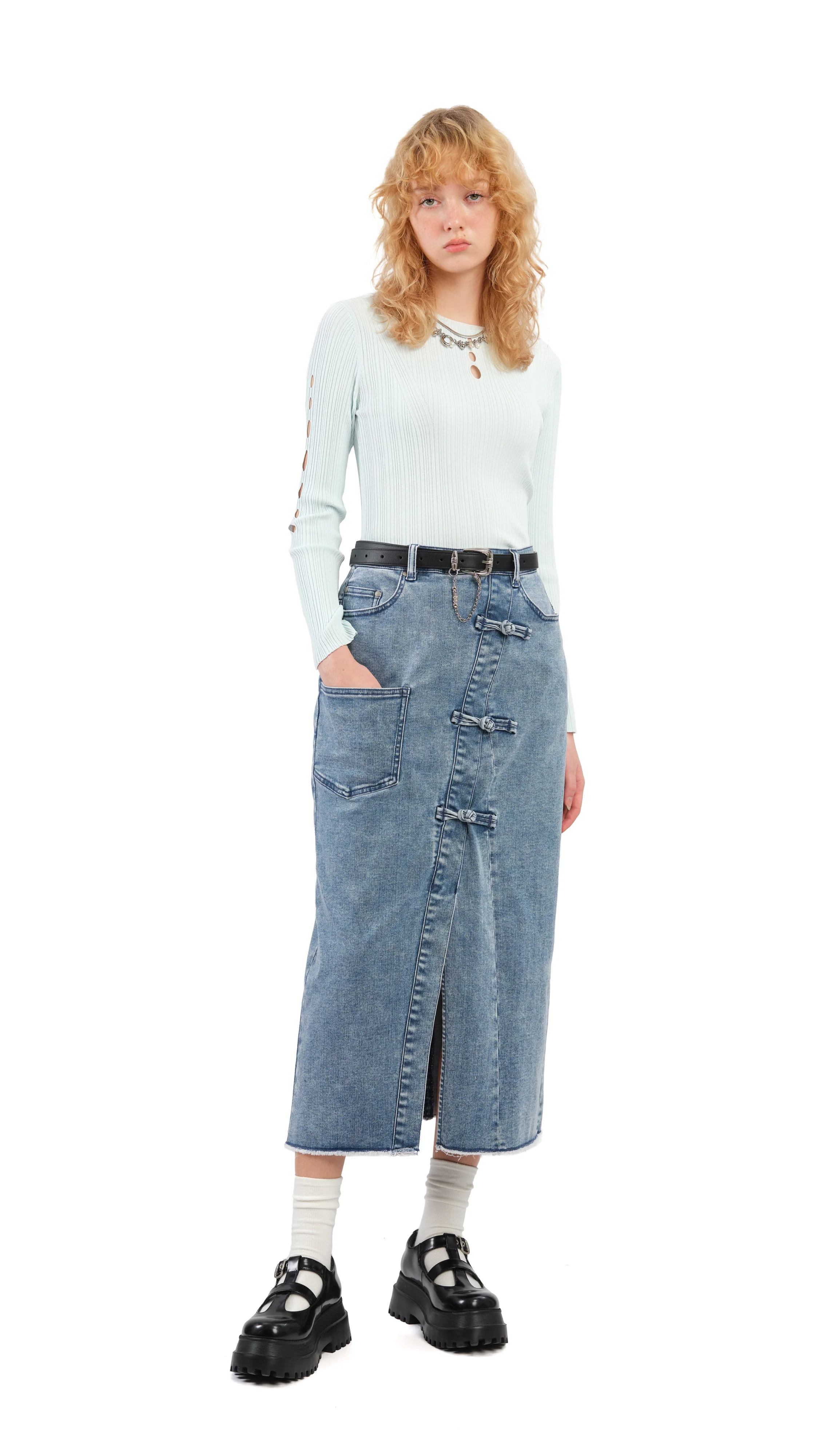 Rebuilt Denim Pencil Skirt - Umamrii