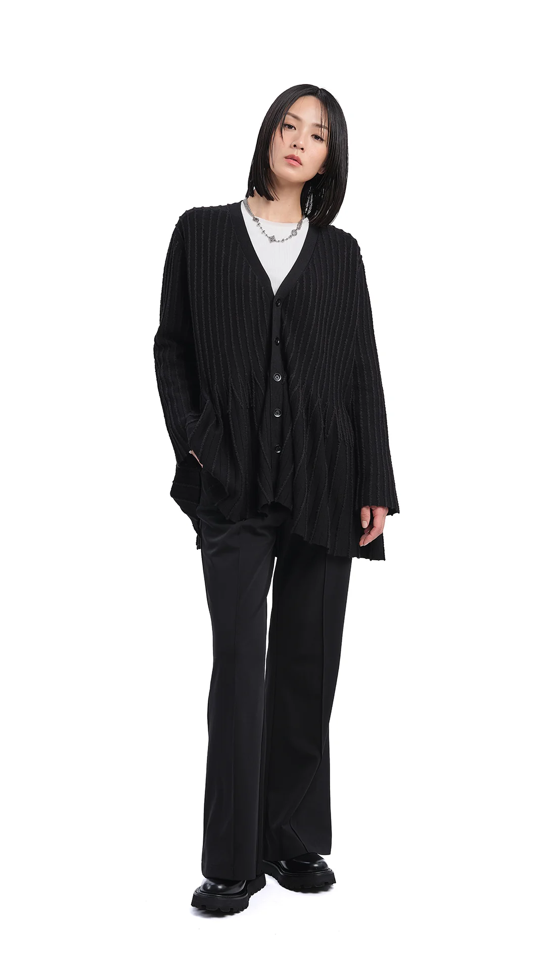 Oversized Flare-hem Cardigan - Umamrii