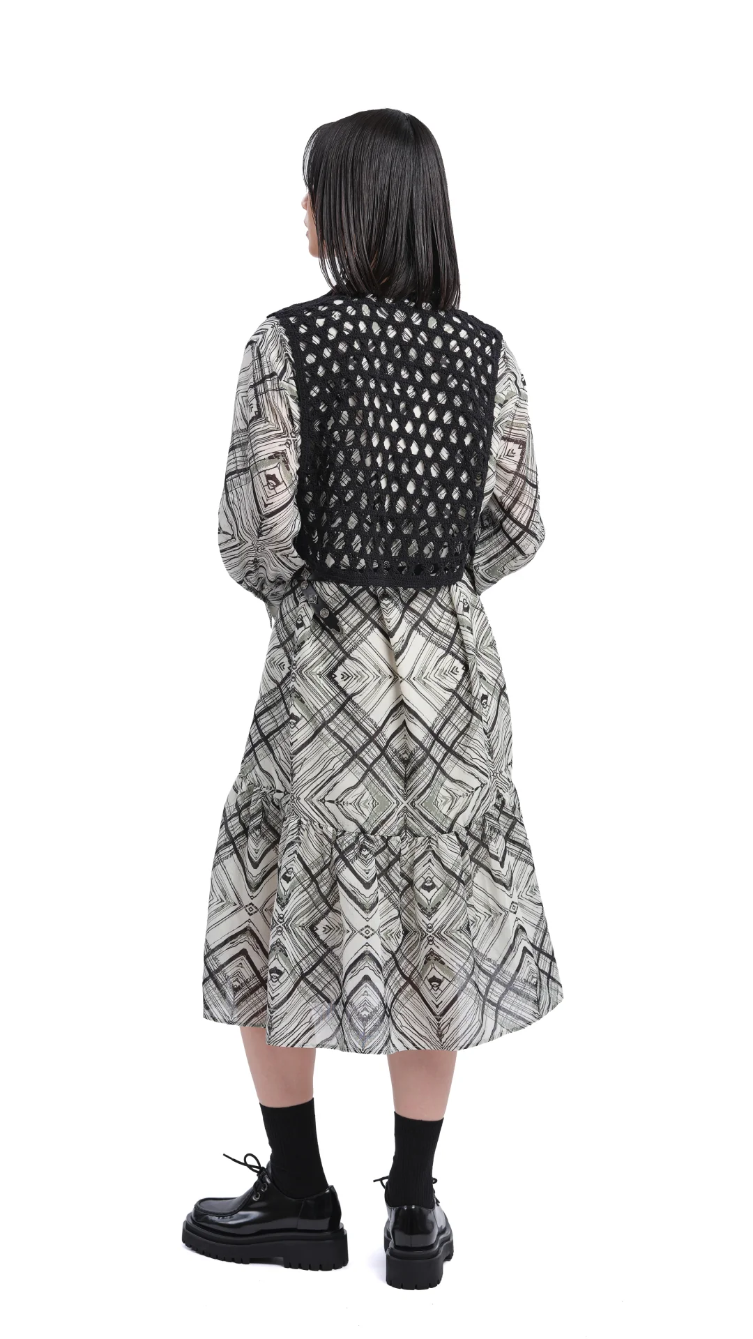 Handcrafted Checker Printed Shirt Dress - Umamrii