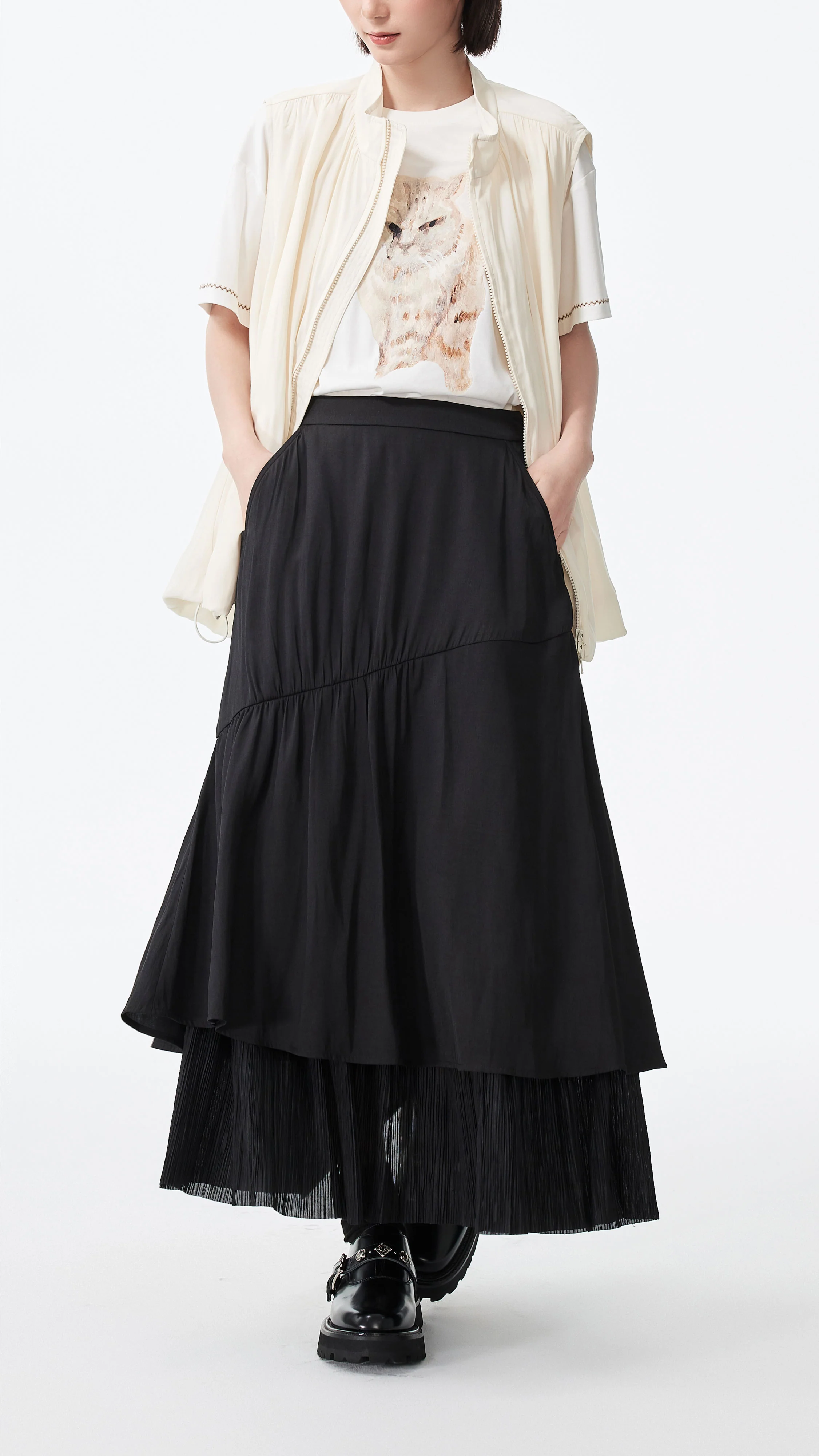 Pleated Patch Skirt - Umamrii