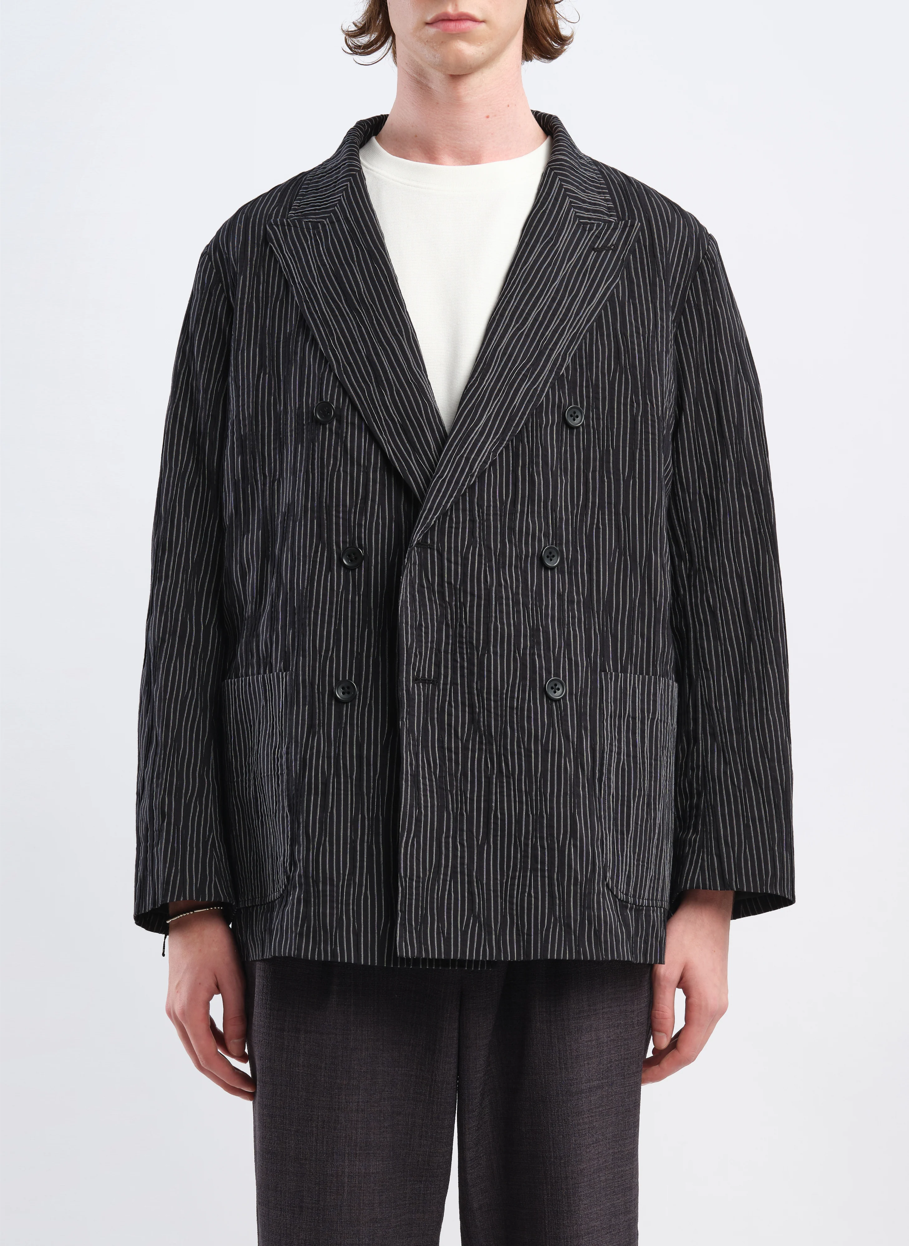 Distort Cotton Dobby Cloth Double Breasted Blazer - Umamrii