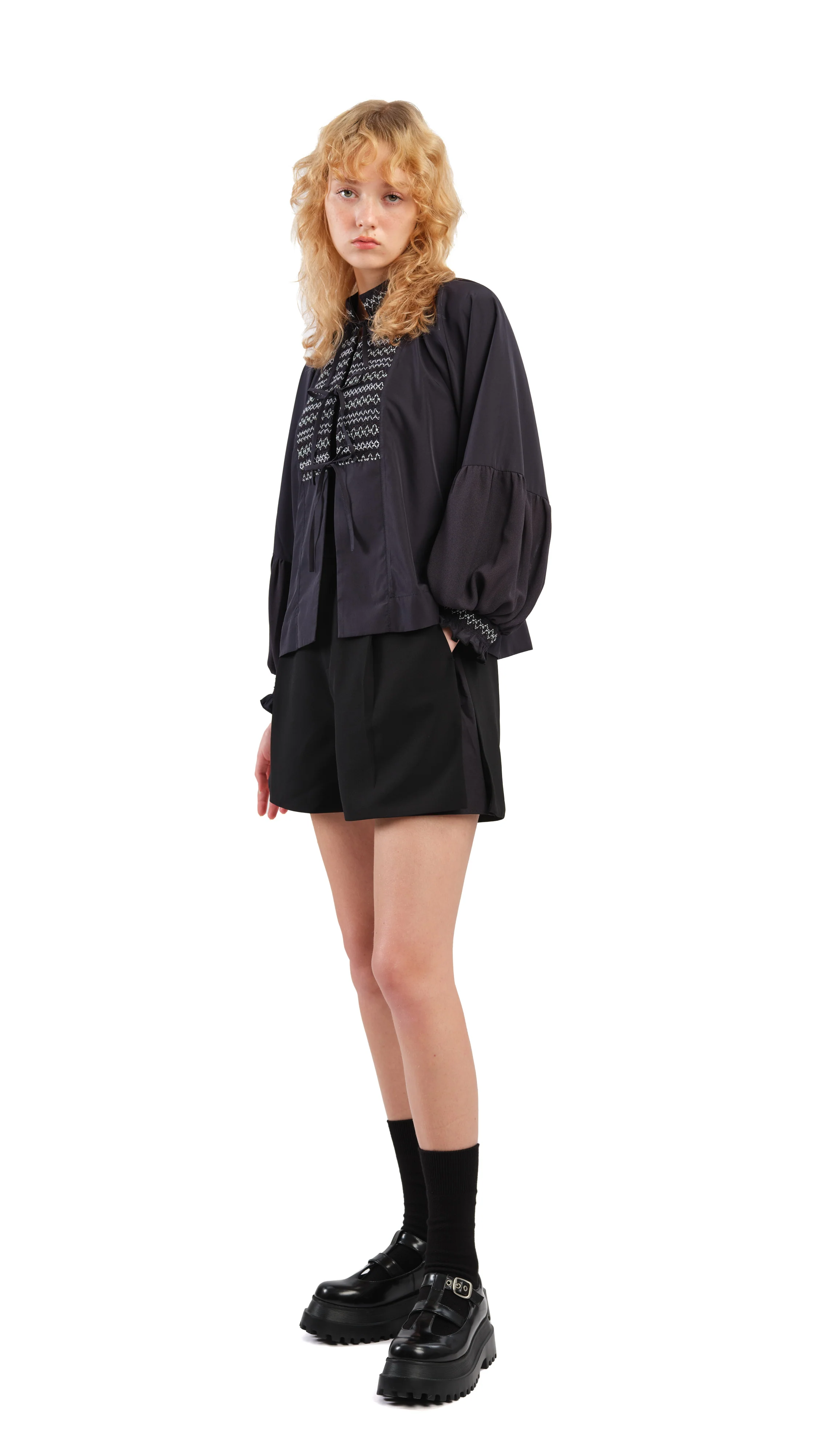 Smocking Balloon Sleeves Jacket - Umamrii