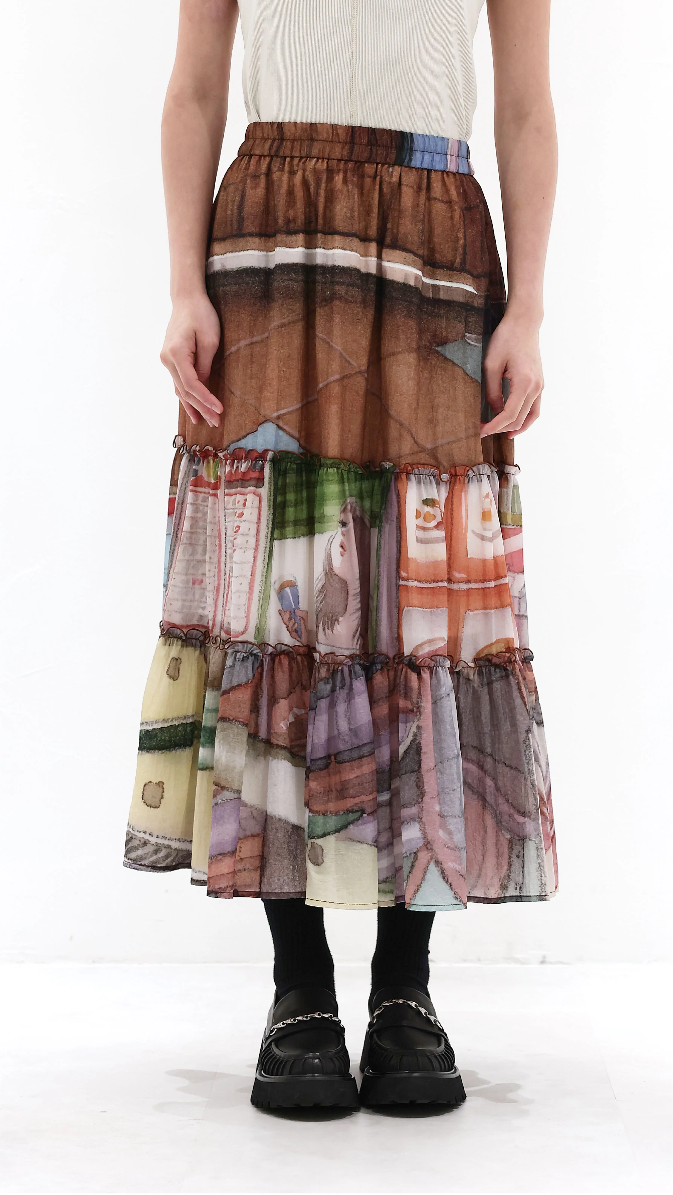 INITIAL x Little Thunder Pattern Midi Skirt - Umamrii