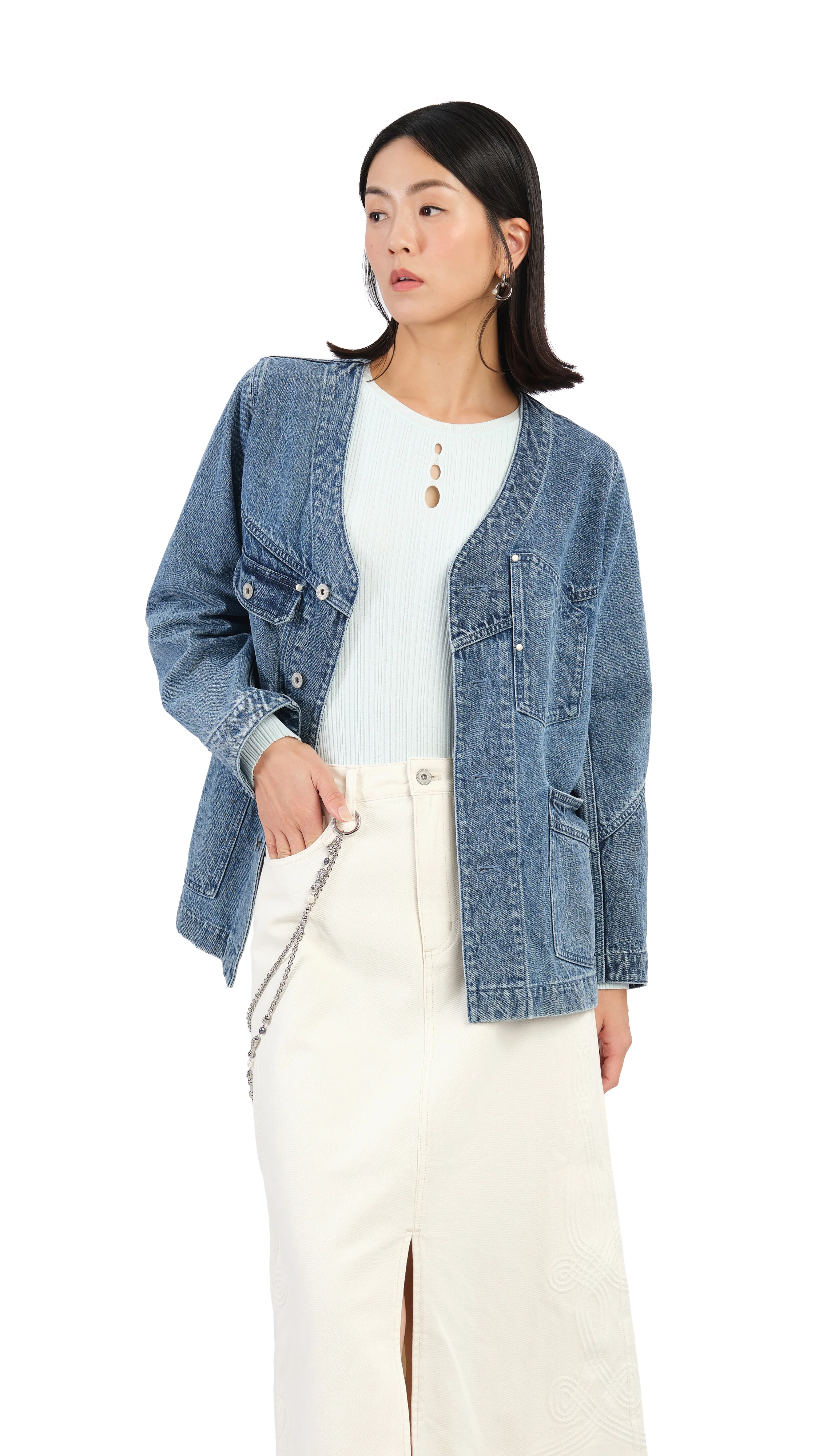 Rebuilt Collarless Denim Jacket - Umamrii