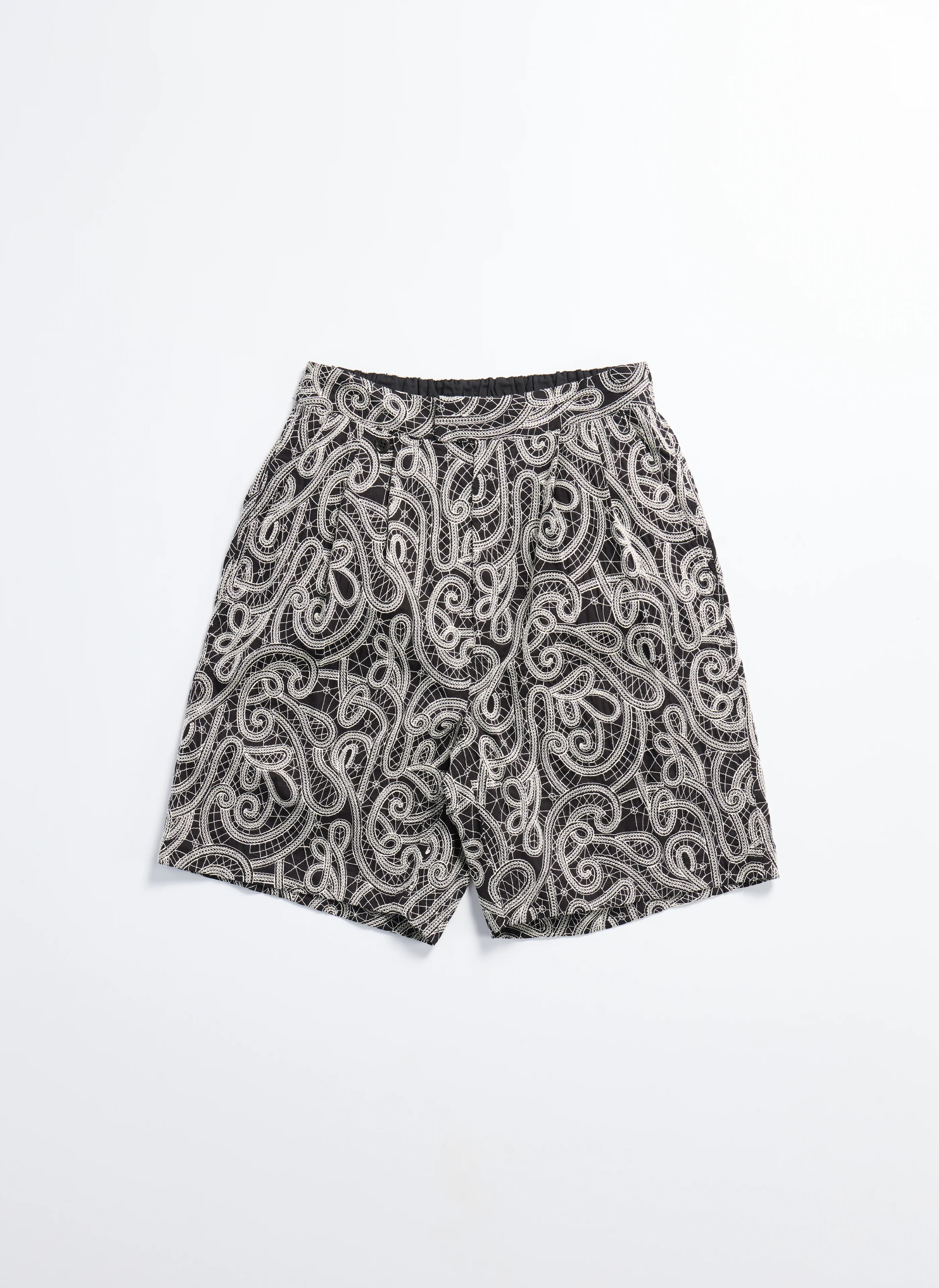 Cotton Embroidery Paisley Double Pleats Shorts - Umamrii