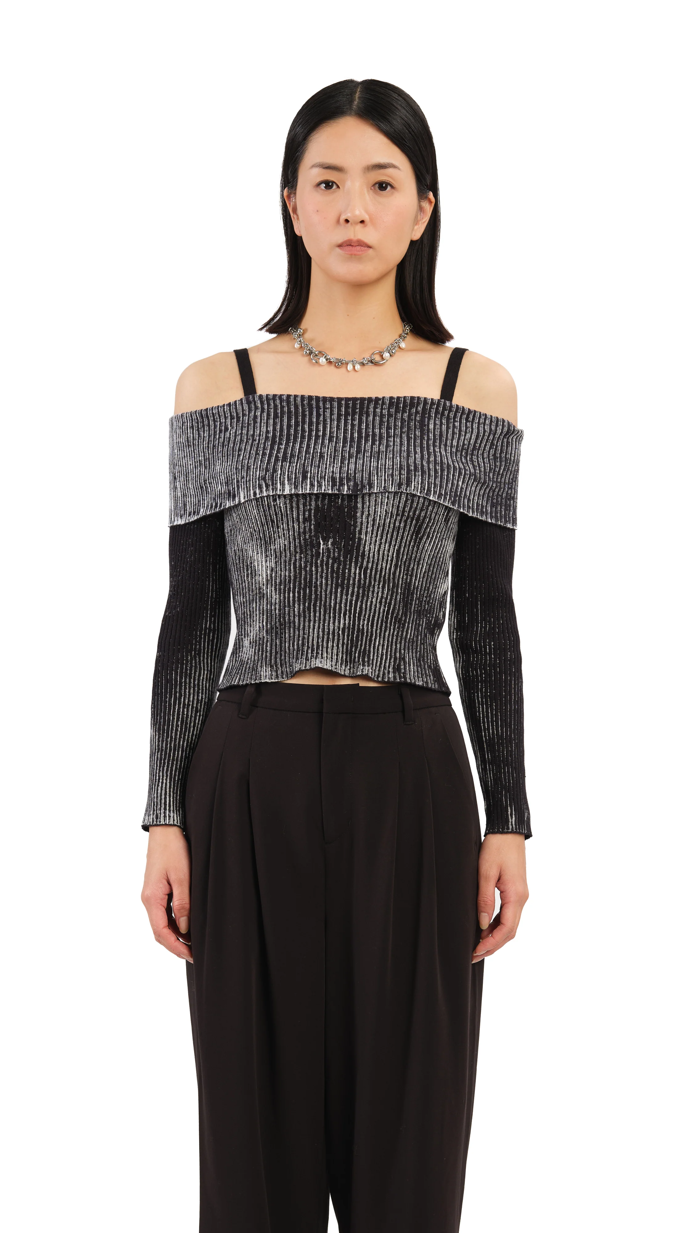 Two-Tone Off Shoulder Sweater - Umamrii