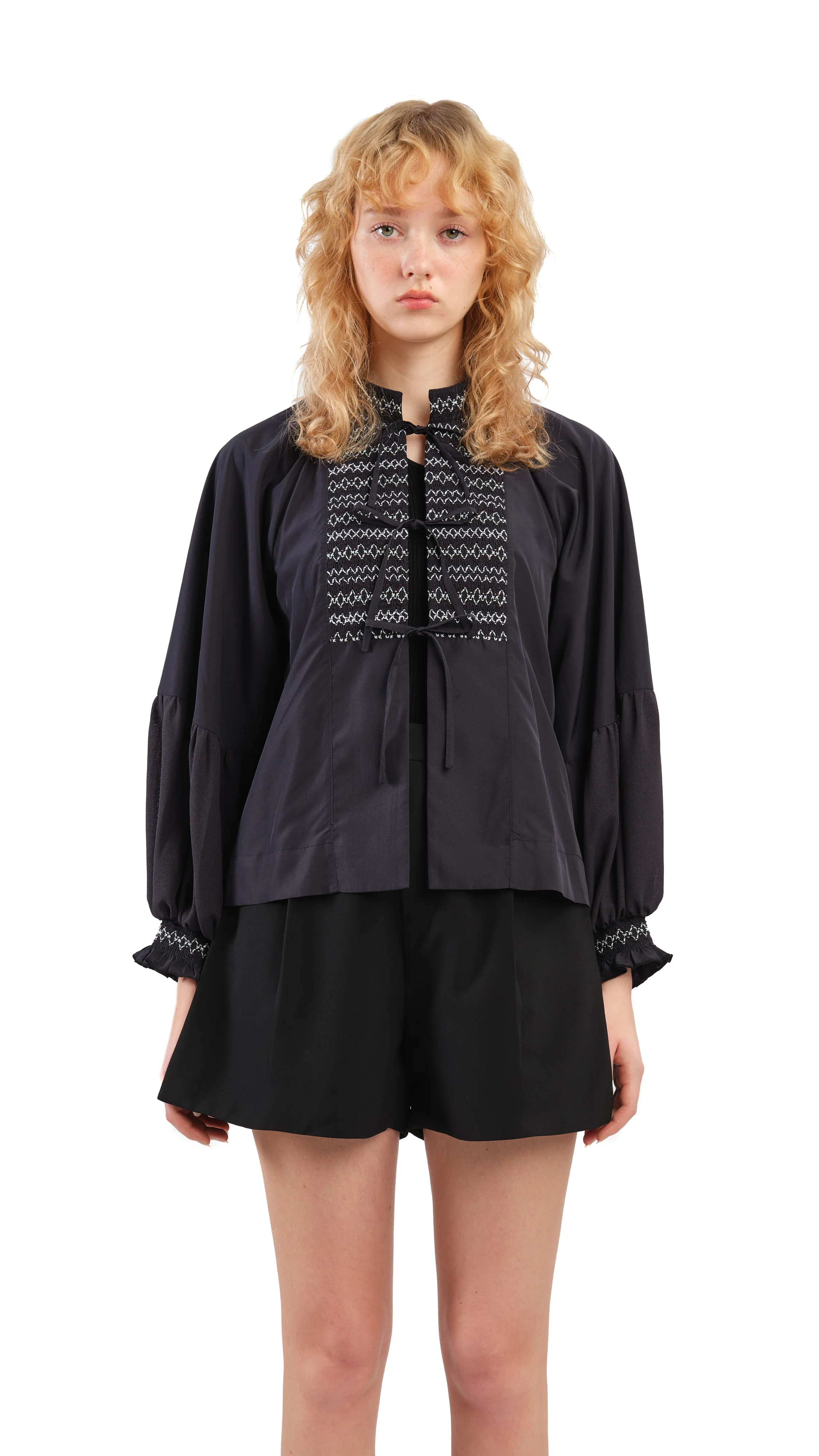 Smocking Balloon Sleeves Jacket - Umamrii