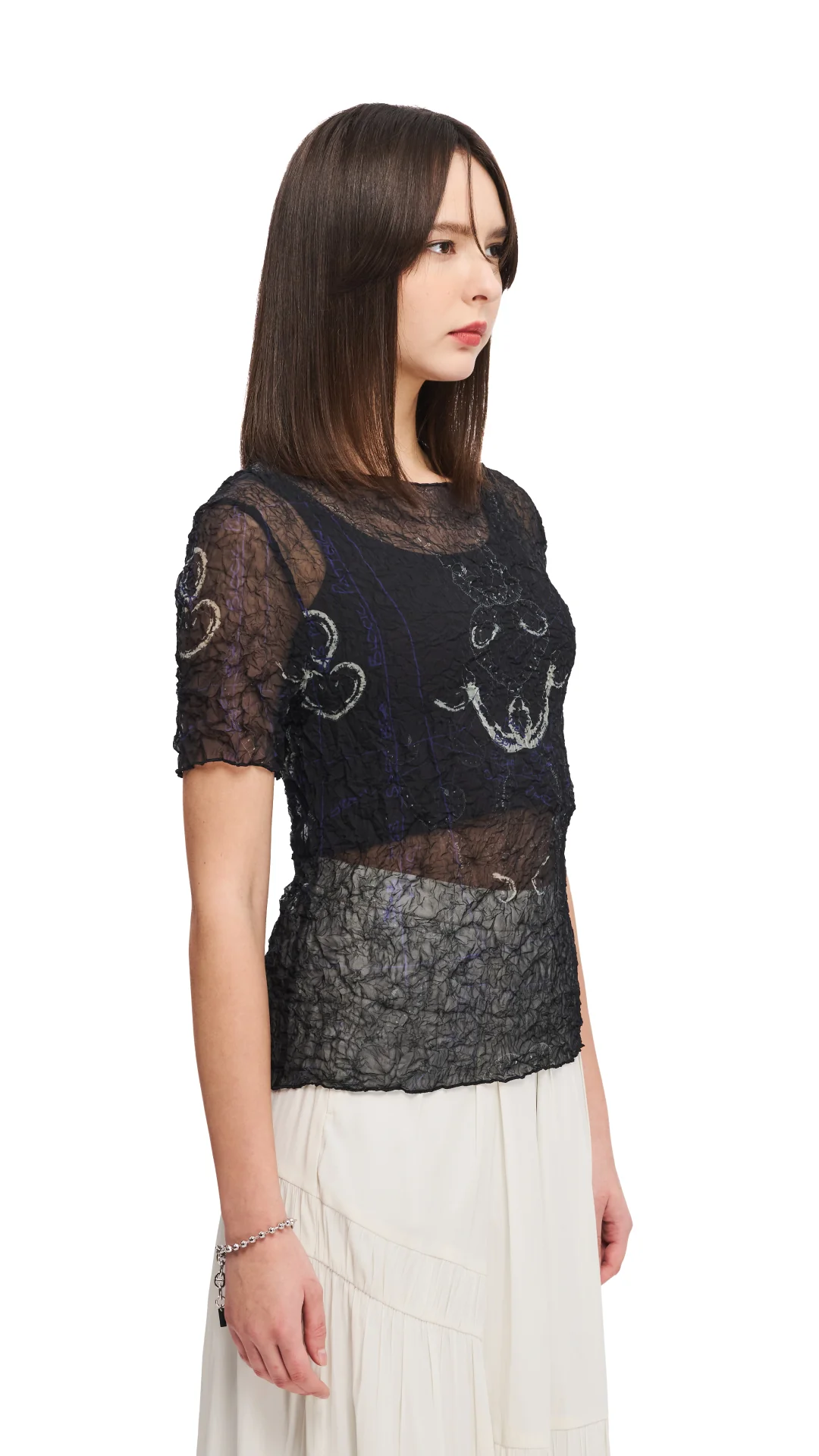 French Curve Ruler Print Crinkle Pleated Top - Umamrii