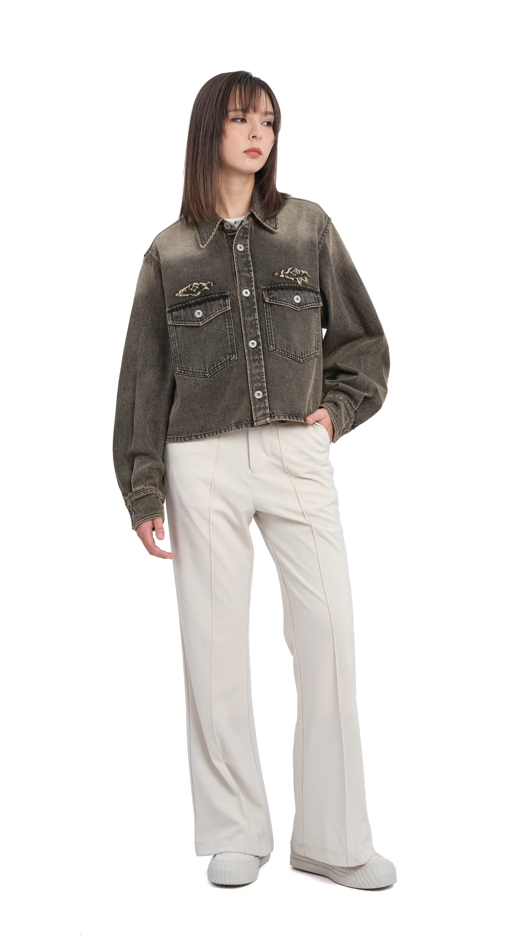 Cropped Soil Denim Studded Shirt Jacket - Umamrii