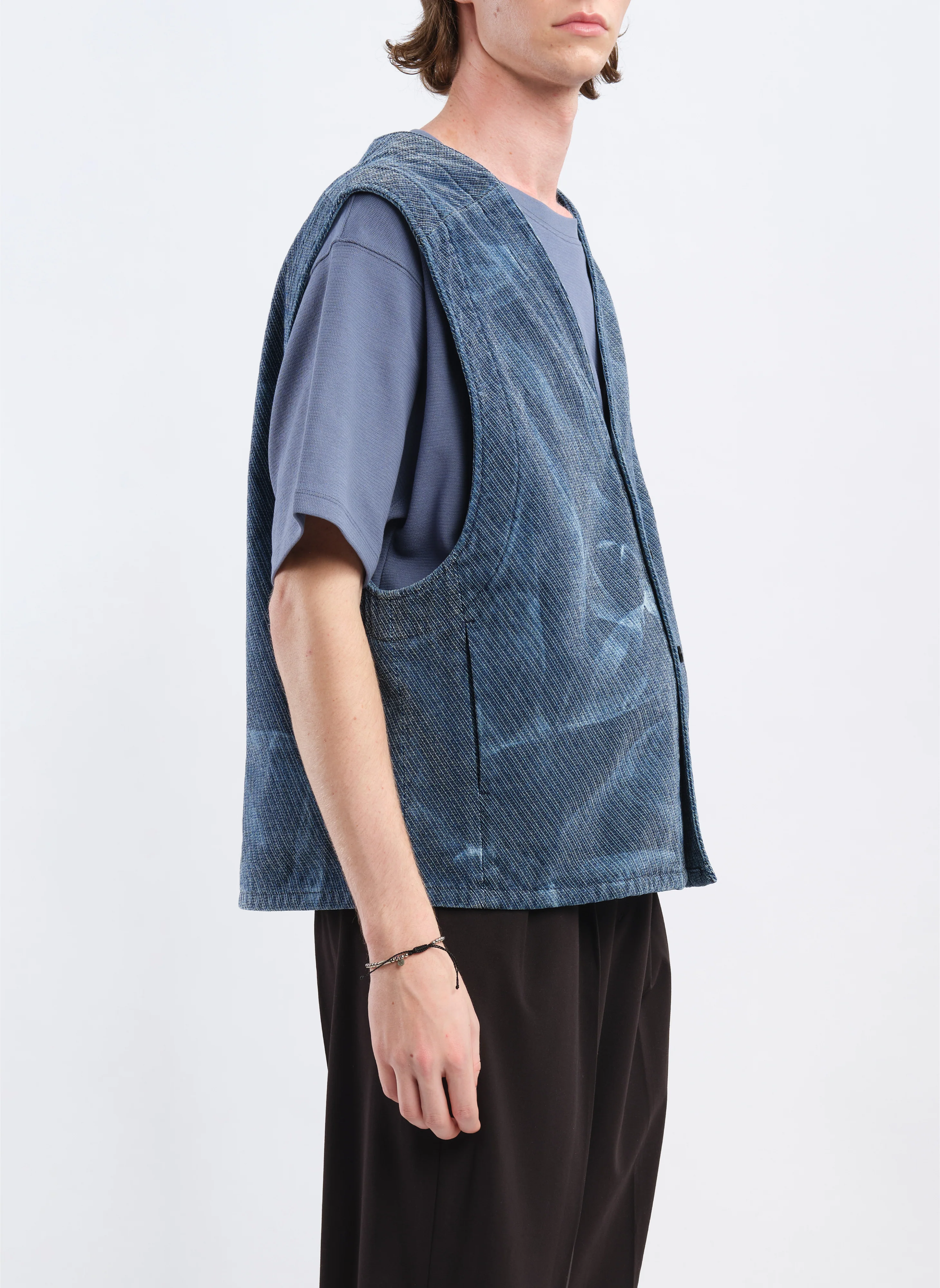 Indigo Cotton Polyester Jersey Waistcoat - Umamrii